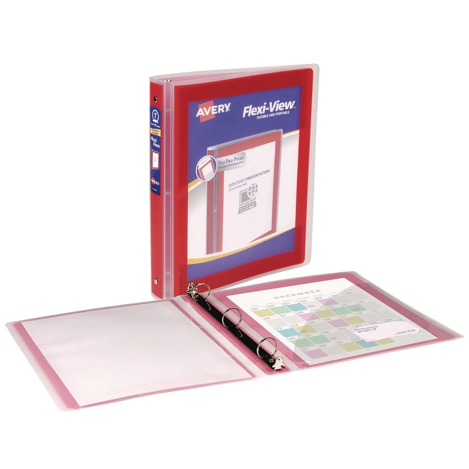 Flexi-View Binder with Round Rings, 3 Rings, 1" Capacity, 11 x 8.5, Red