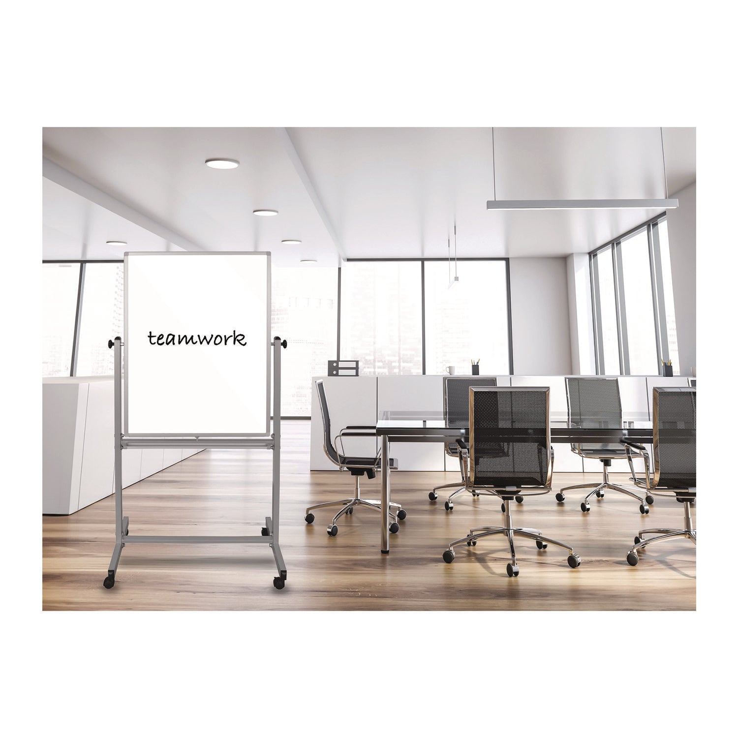 Luxor Mobile Magnetic Whiteboard, 36" x 68", White Surface, Satin Aluminum Frame