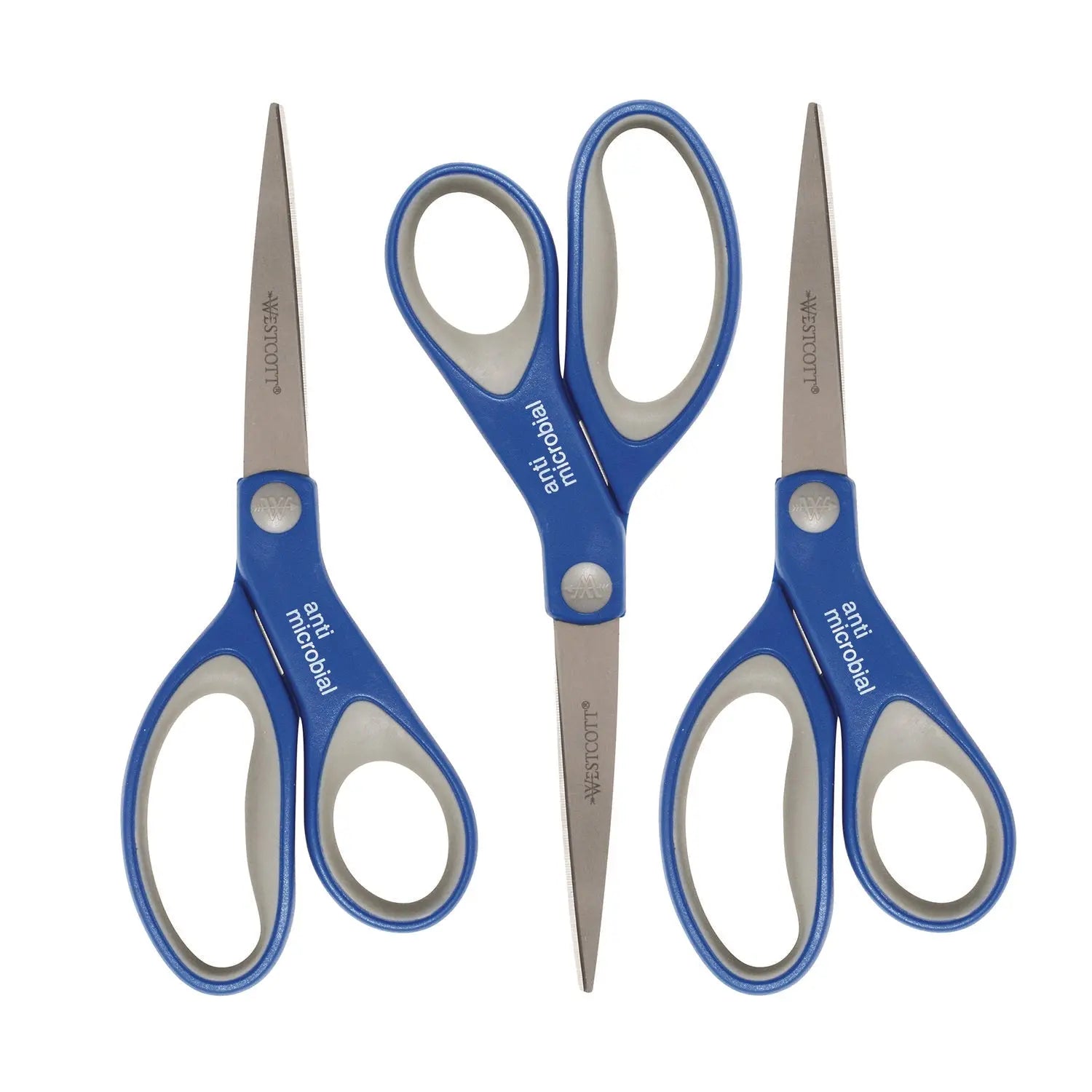 Scissors with Antimicrobial Protection, 8" Long, 3.25" Cut Length, Straight Blue/Gray Handle, 3/Pack Westcott® Flipcost