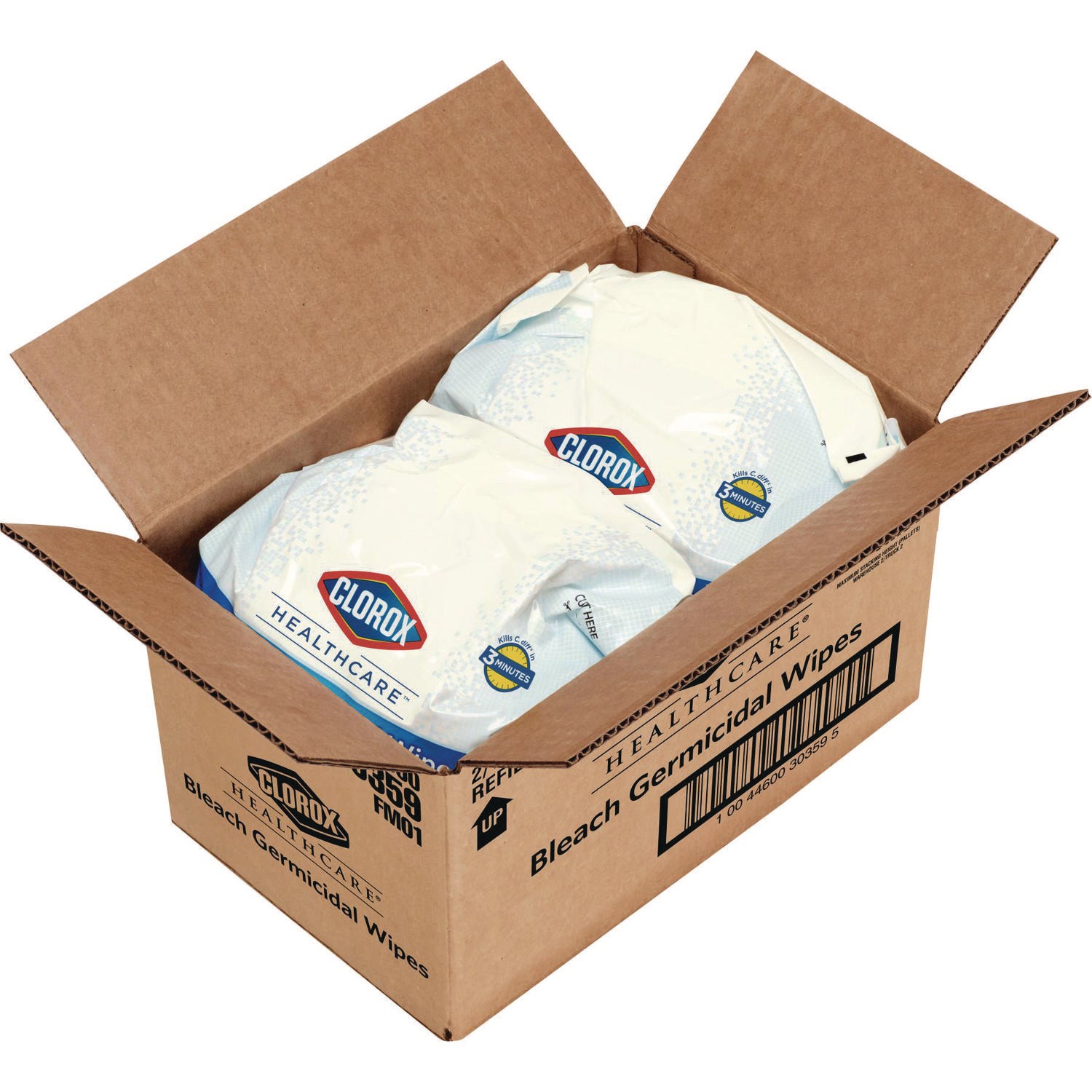 Clorox Healthcare® Bleach Germicidal Wipes, 1-Ply, 12 x 12, Unscented, White, 110/Refill, 2 Refills/Carton