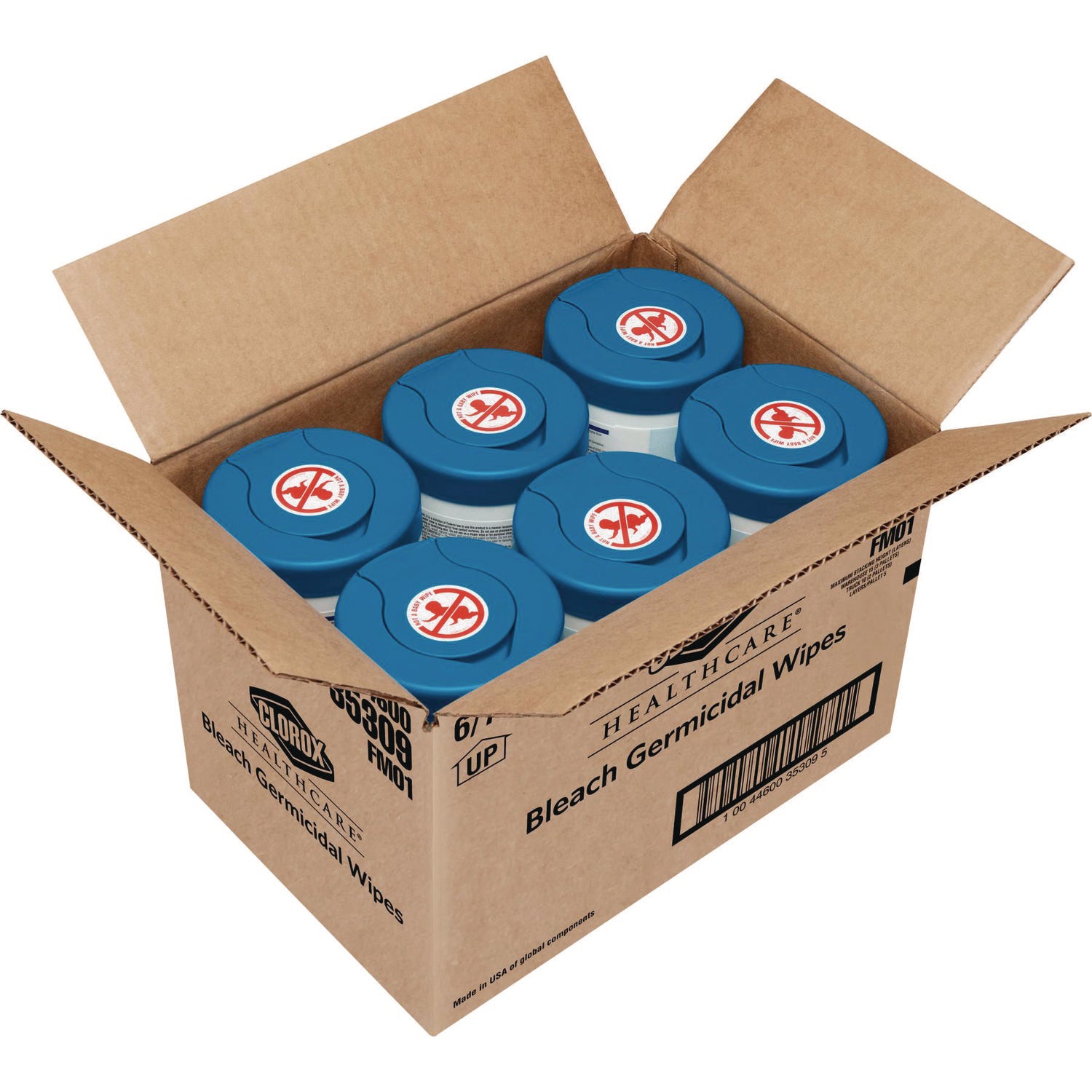 Clorox Healthcare® Bleach Germicidal Wipes, 1-Ply, 6.75 x 9, Unscented, White, 70/Canister, 6 Canisters/Carton