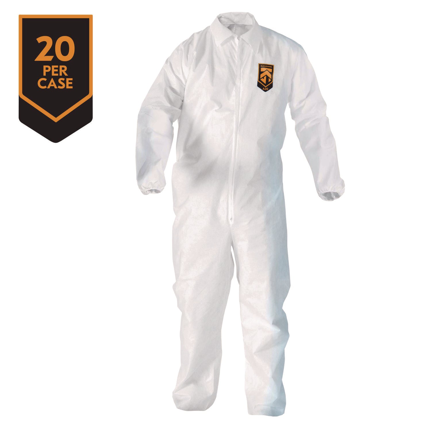 KleenGuard™ A20 Breathable Particle Protection Coveralls, Zip Front, Elastic Back, Wrists, Ankles, 3X-Large, White, 20/Carton