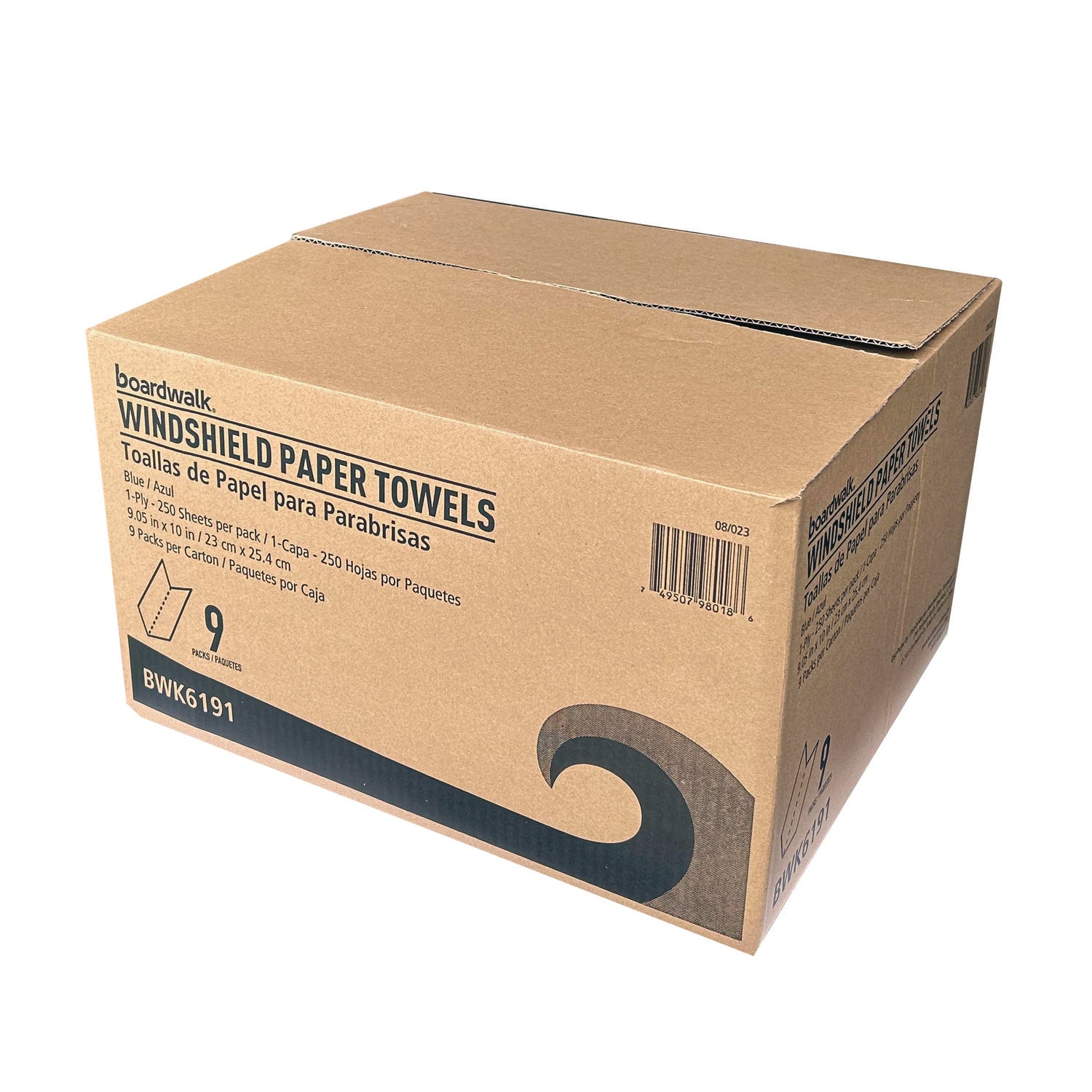 Boardwalk® Windshield Paper Towels, 9.05 x 10, Blue, 250/Pack, 9 Packs/Carton