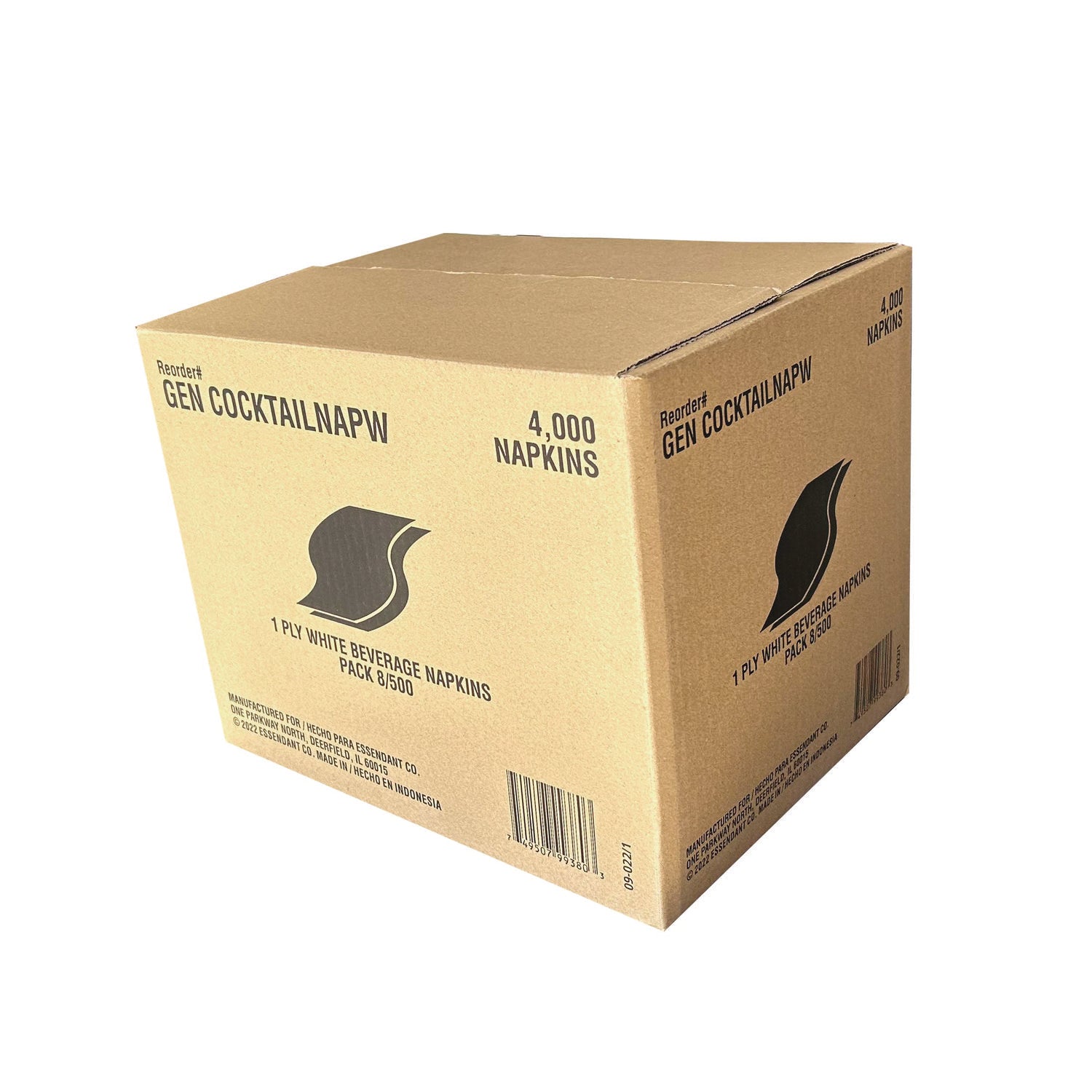 GEN Cocktail Napkins, 1-Ply, 9w X 9d, White, 500/pack, 8 Packs/carton