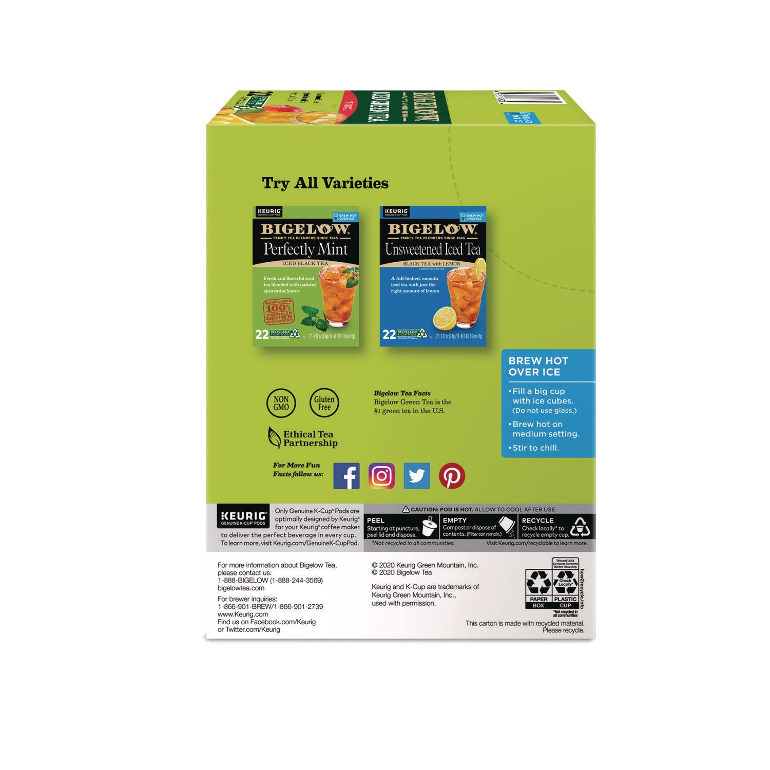 Bigelow® Tropical Iced Green Tea, K-Cup, 0.10 oz, 22/Box