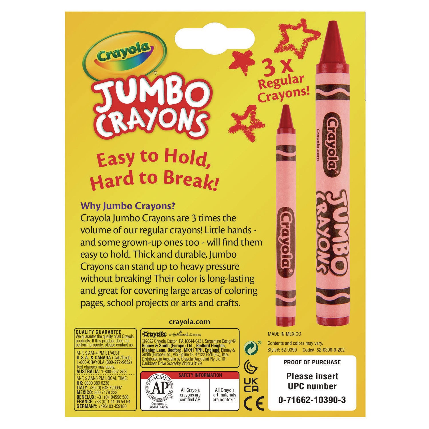 Crayola® Jumbo Crayons, Assorted, 16/box