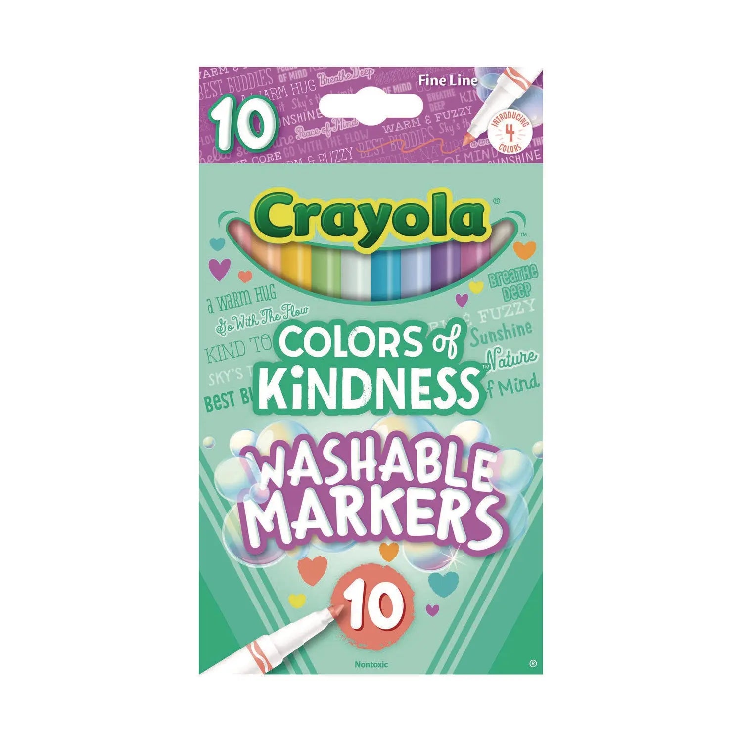 Colors of Kindness Fine Line Washable Markers, Fine Bullet Tip, Assorted Colors, 10/Box