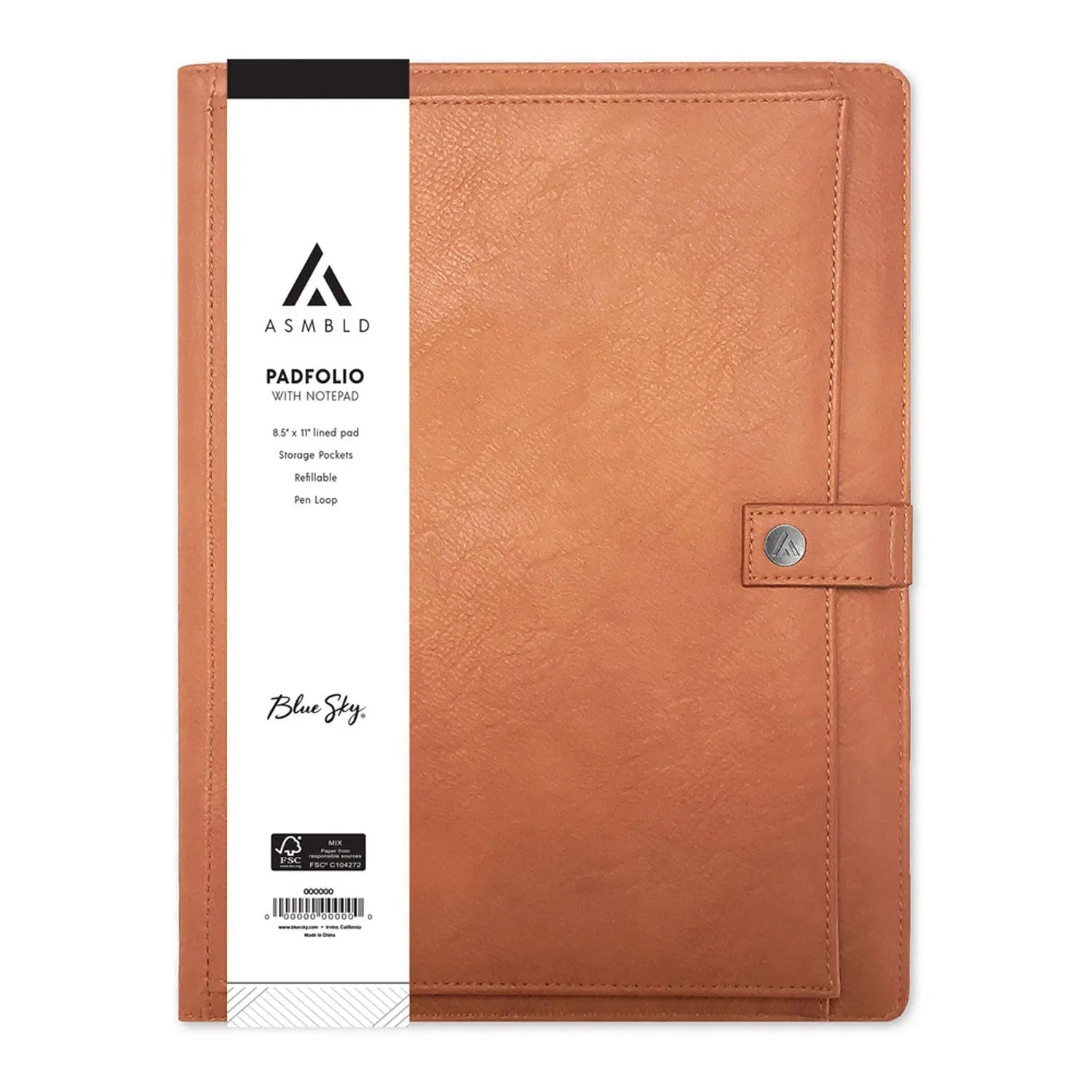 ASMBLD Professional Faux Leather Padfolio, 8.5 x 11 Pad, 9.45 x 12.13, Snap Closure, Tan Blue Sky® Flipcost