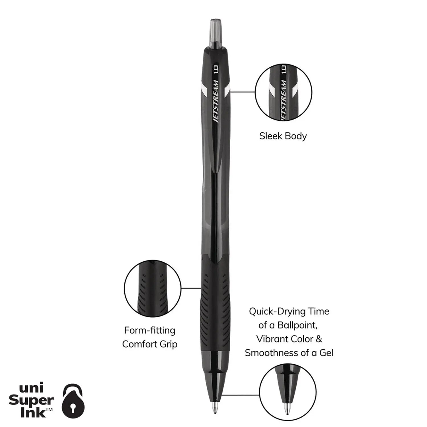 Jetstream Elements Hybrid Gel Pen, Retractable, Medium 1 mm, Black Ink, Black Barrel, Dozen uniball® Flipcost