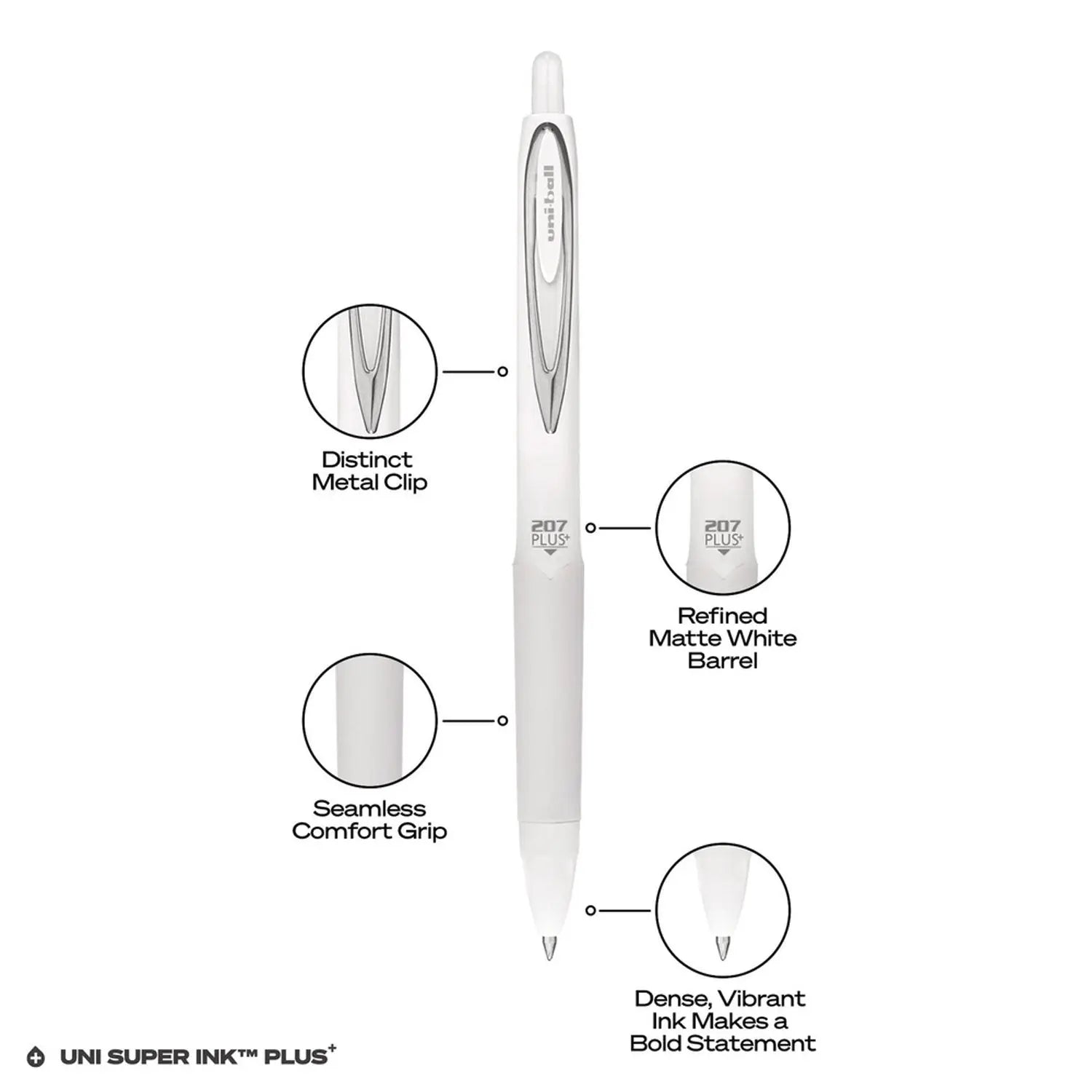 207 Plus+ Gel Pen, Retractable, Medium 0.7 mm, Black Ink, White Barrel, 4/Pack uniball® Flipcost