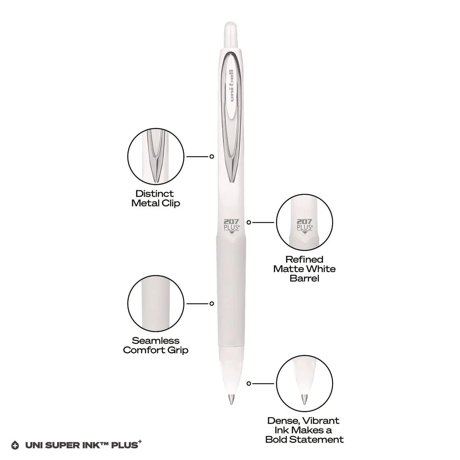 207 Plus+ Gel Pen, Retractable, Medium 0.7 mm, Black Ink, White Barrel, Dozen uniball® Flipcost
