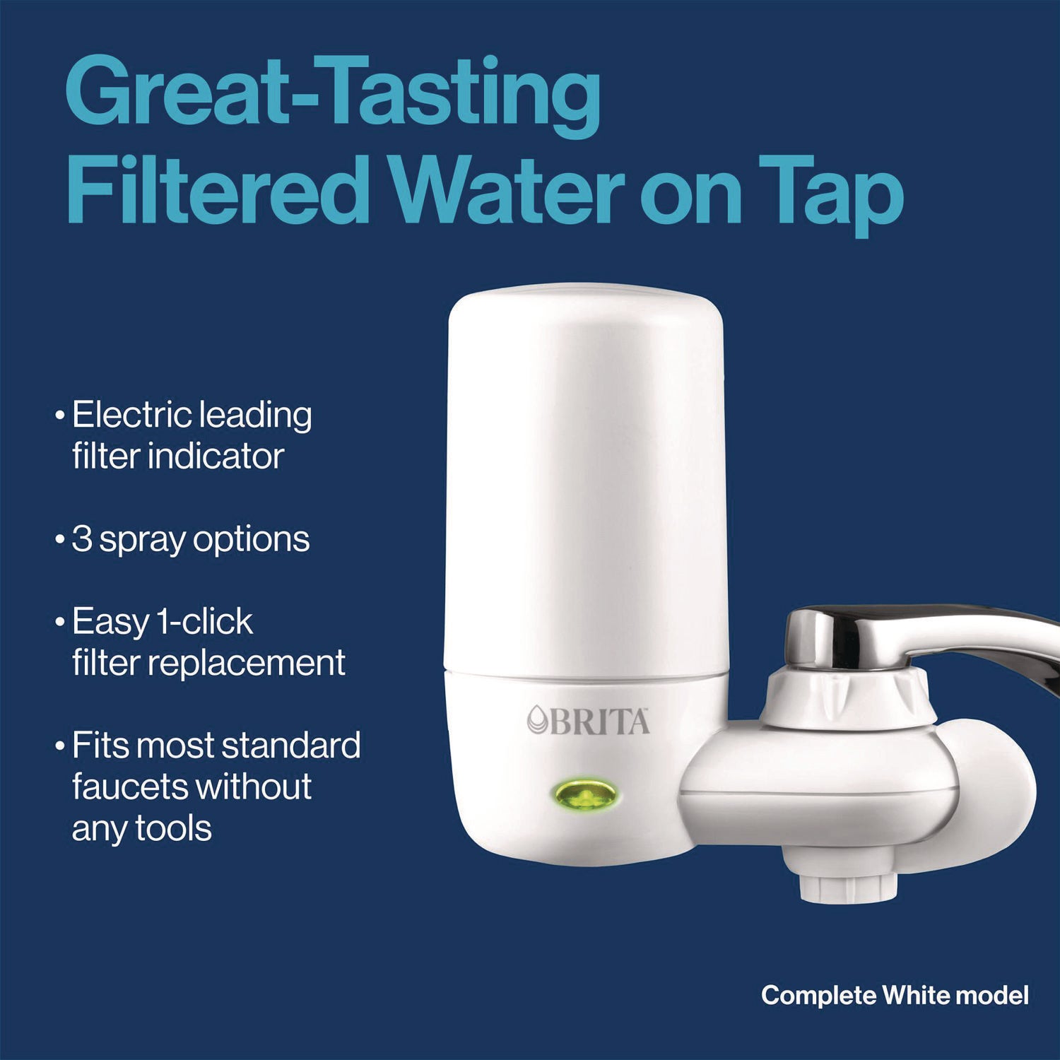 Brita® Water Faucet Mount Filtration System, Filter Change Reminder, White, 4/Carton
