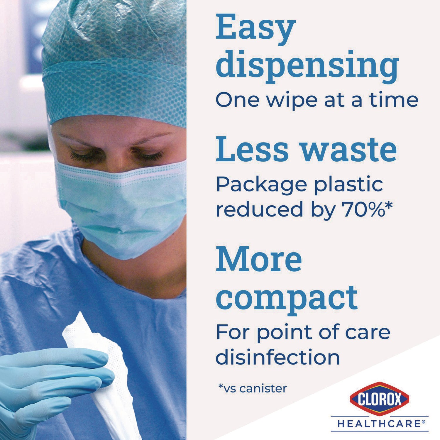 Clorox Healthcare® Bleach Germicidal Wipes, 1-Ply, 6 x 5, Unscented, White, 150/Canister