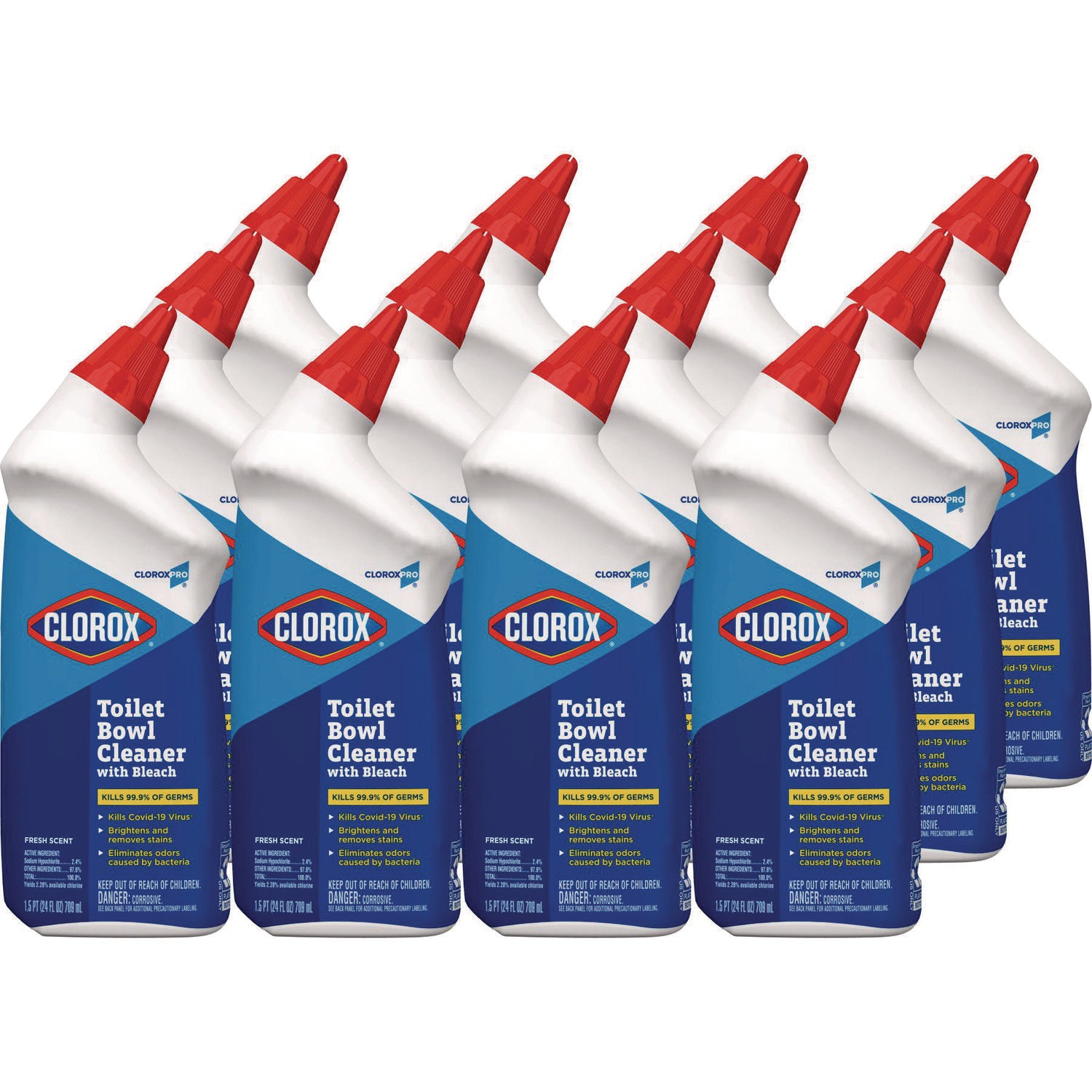 Toilet Bowl Cleaner with Bleach, Fresh Scent, 24 oz Bottle, 12/Carton