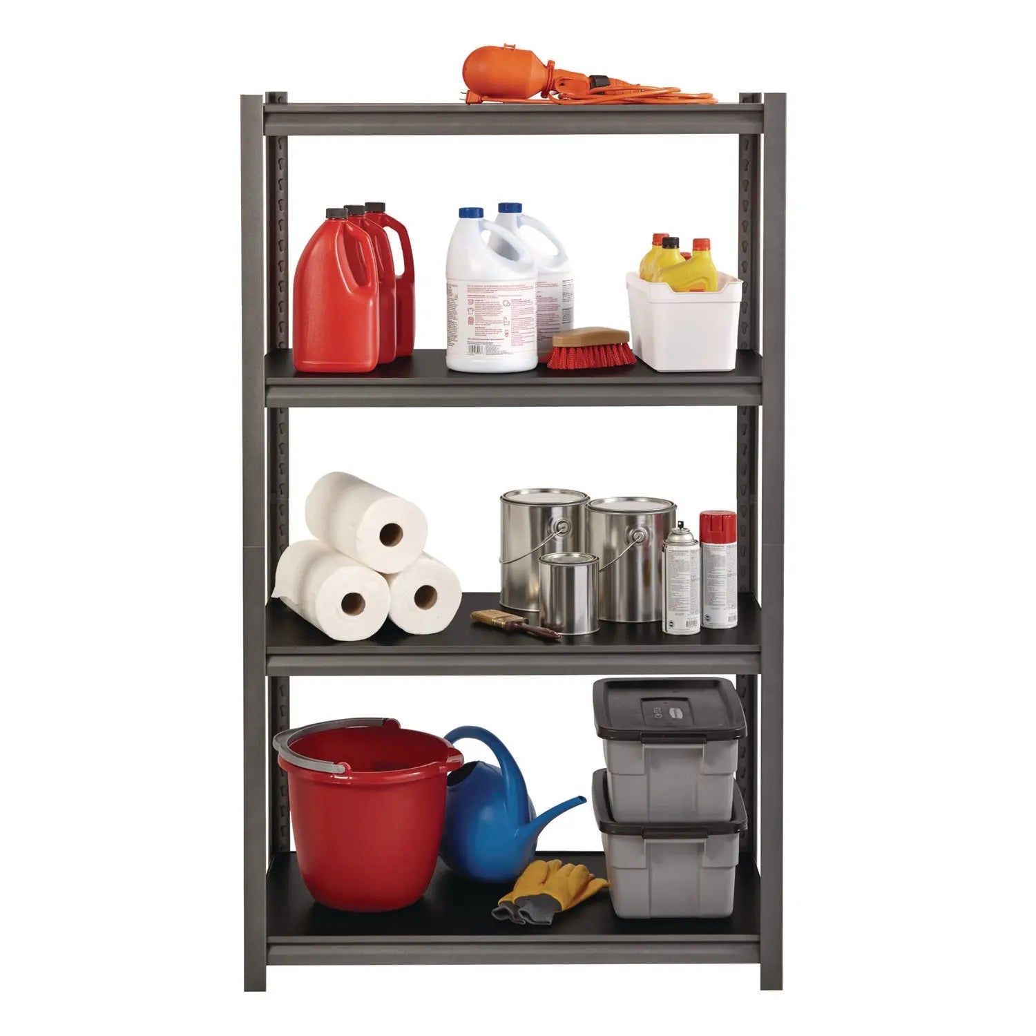 Steel Shelving Unit with Laminate Shelves, Four-Shelf, 36w x 18d x 60h, Steel, Black/Gun Metal Gray Alera® Flipcost