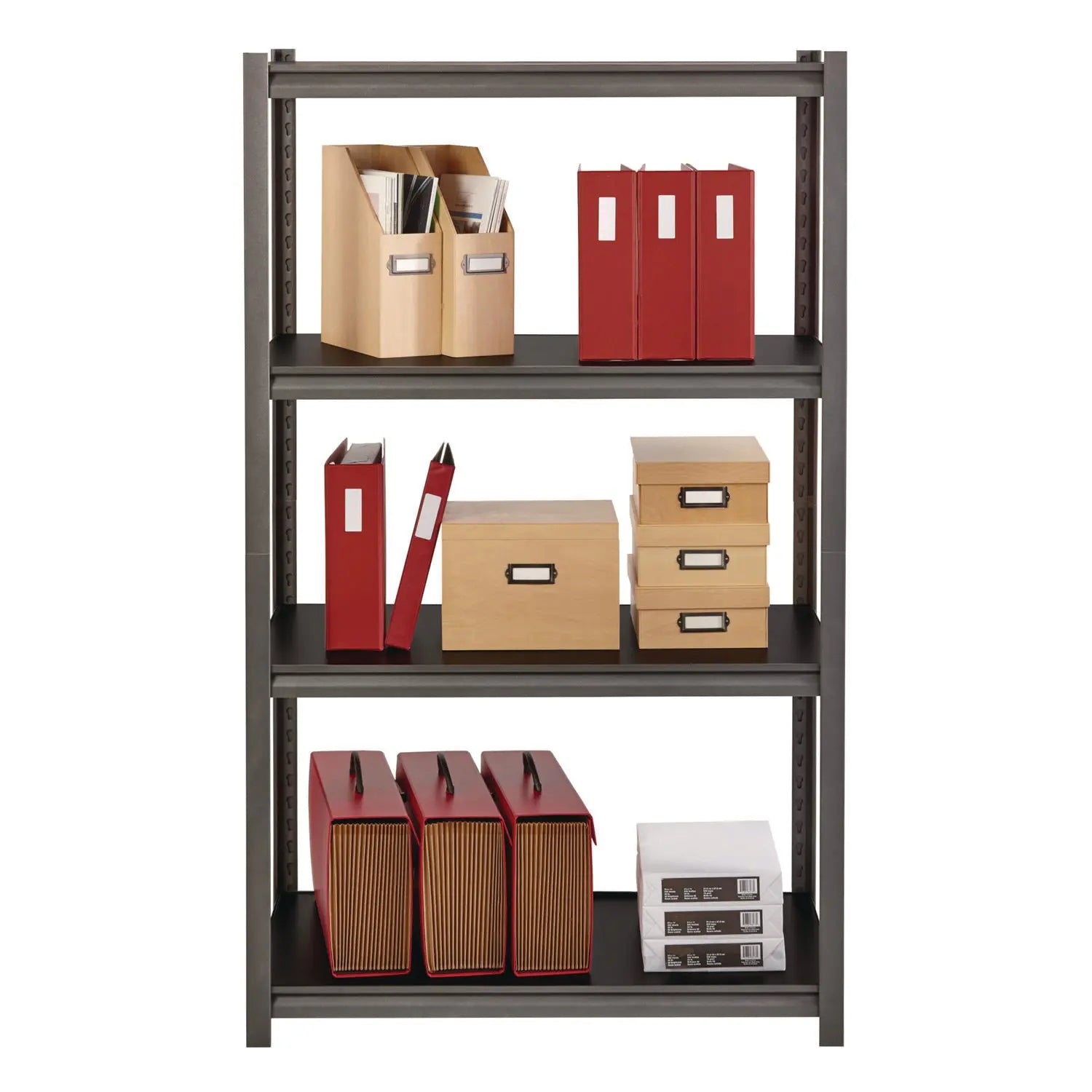 Steel Shelving Unit with Laminate Shelves, Four-Shelf, 36w x 18d x 60h, Steel, Black/Gun Metal Gray Alera® Flipcost
