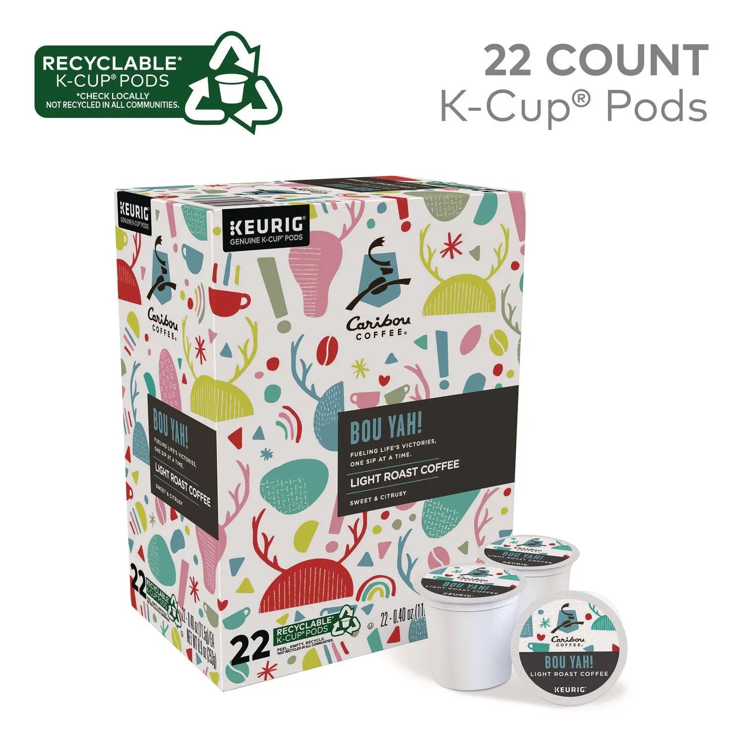 BOU YAH K-Cup Pods, Light Roast, 22/Box Caribou Coffee® Flipcost