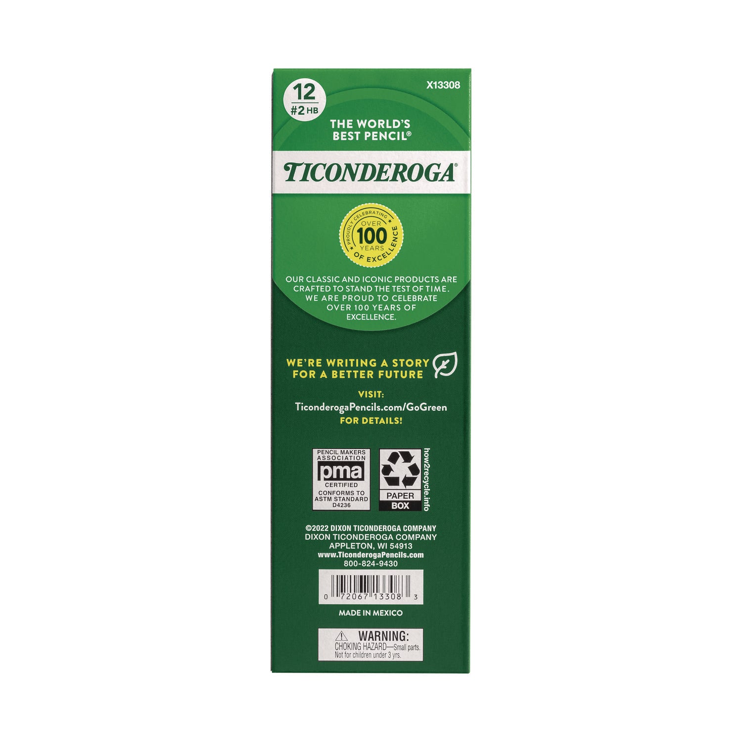 Dixon® Ticonderoga Beginners Woodcase Pencil with Eraser and Microban, HB (#2), Black Lead, Yellow Barrel, 12/Pack