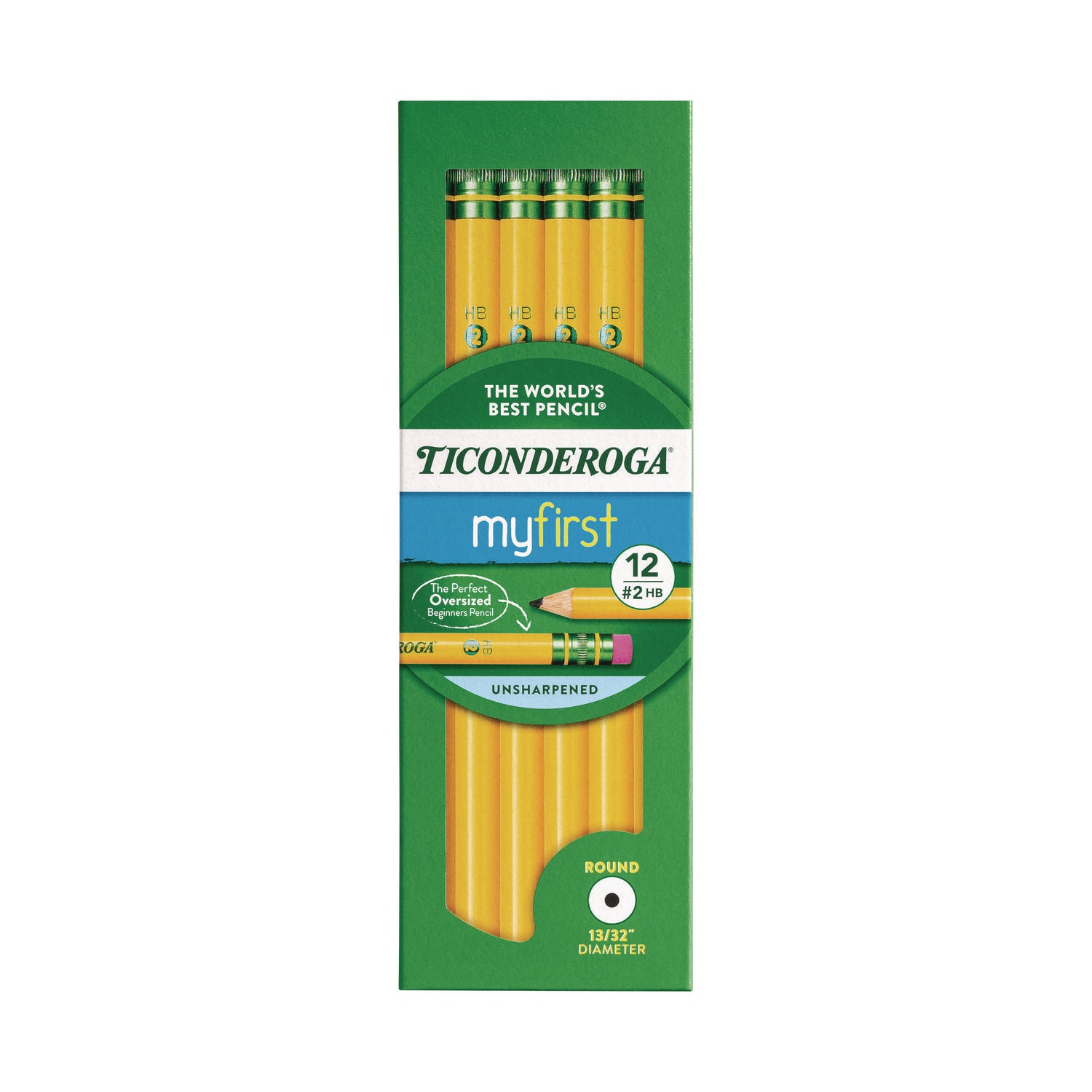 Dixon® Ticonderoga Beginners Woodcase Pencil with Eraser and Microban, HB (#2), Black Lead, Yellow Barrel, 12/Pack