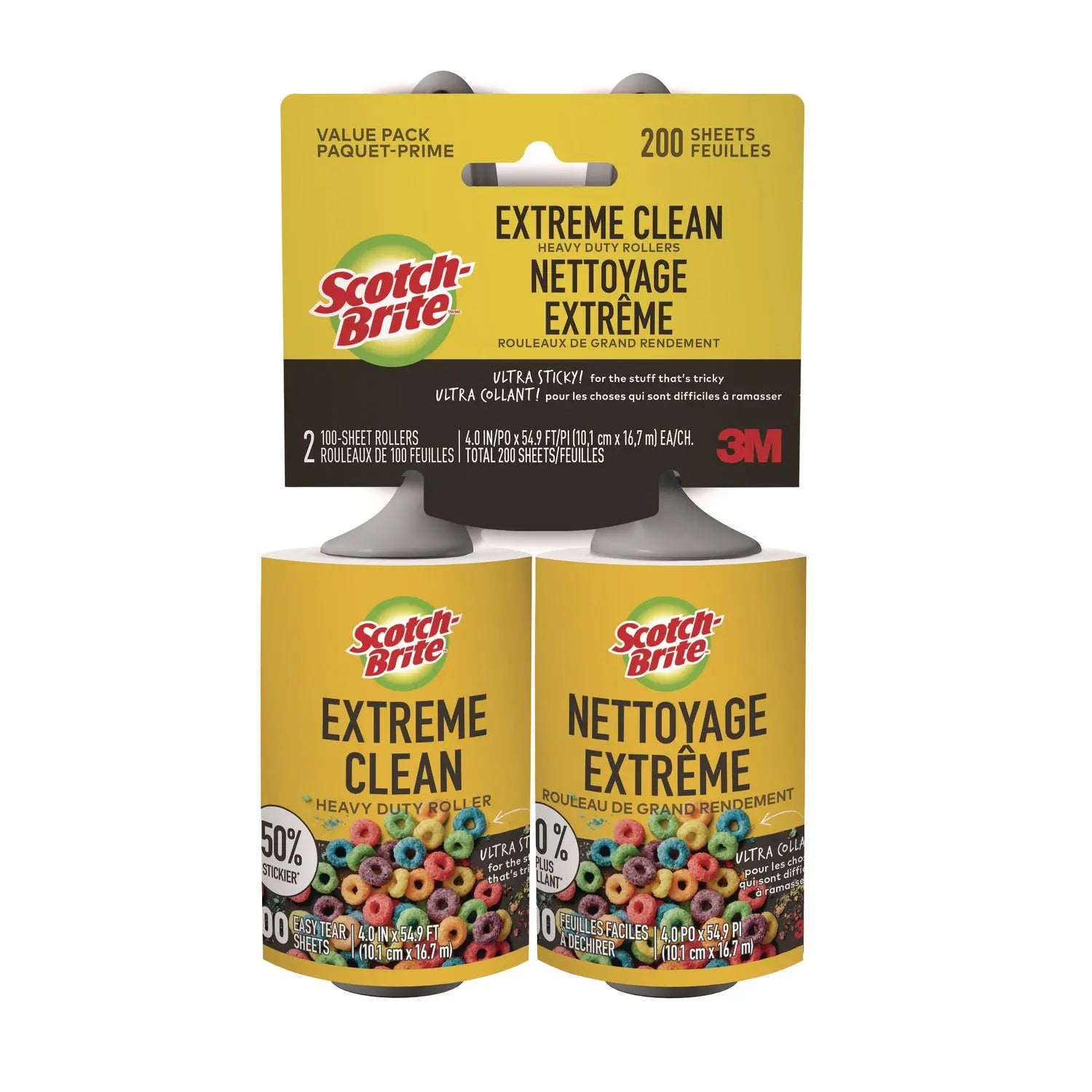 Extreme Clean Lint Roller, 4" x 54.59 ft, 100 Sheets/Roll, 2/Pack