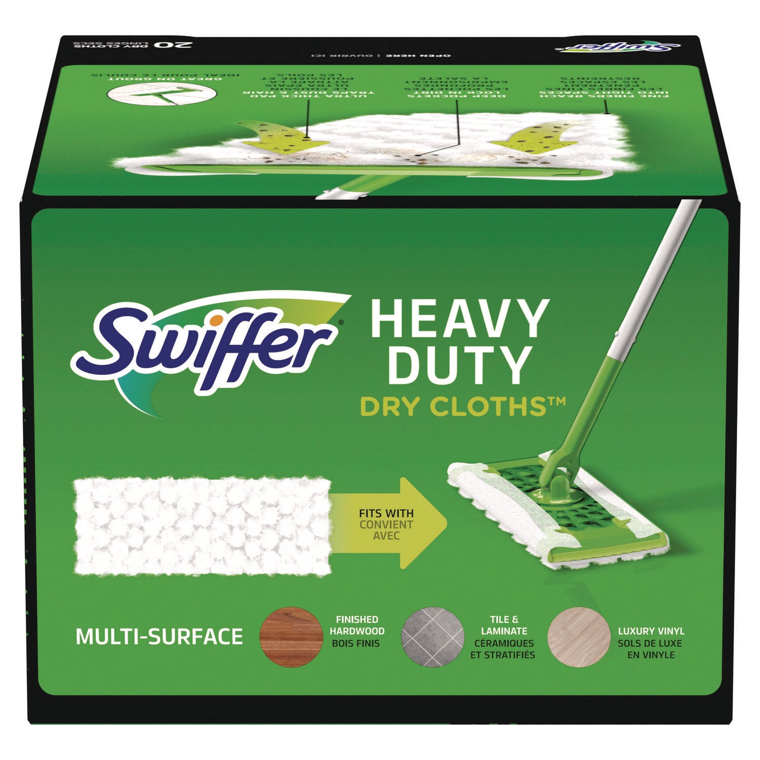 Swiffer® Heavy-Duty Dry Refill Cloths, 10.3 x 7.8, White, 20/Pack, 4 Packs/Carton