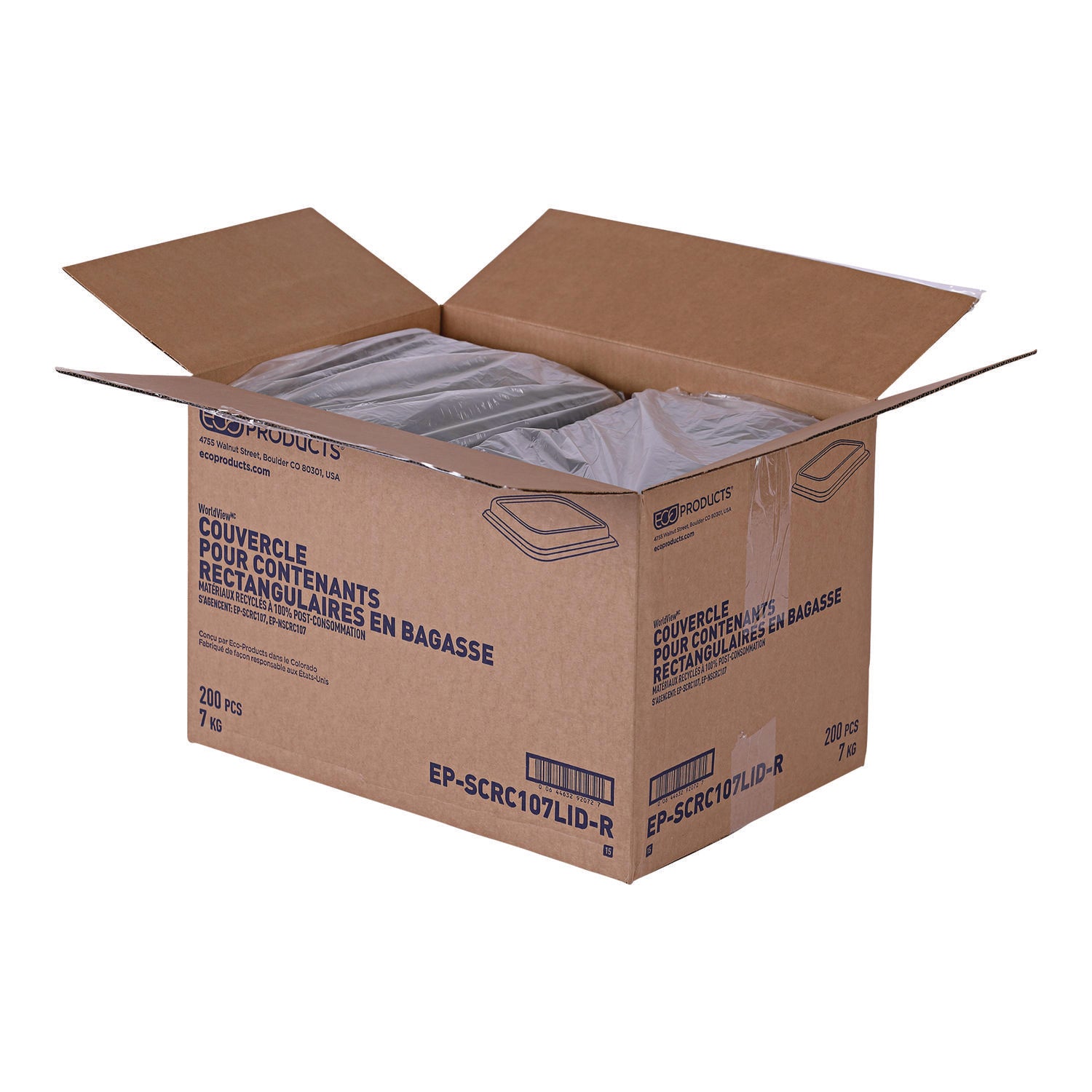 Eco-Products® Worldview 100% Recycled Content Lid, 10.82 x 10.71 x 1.83, Clear, Plastic, 200/Carton