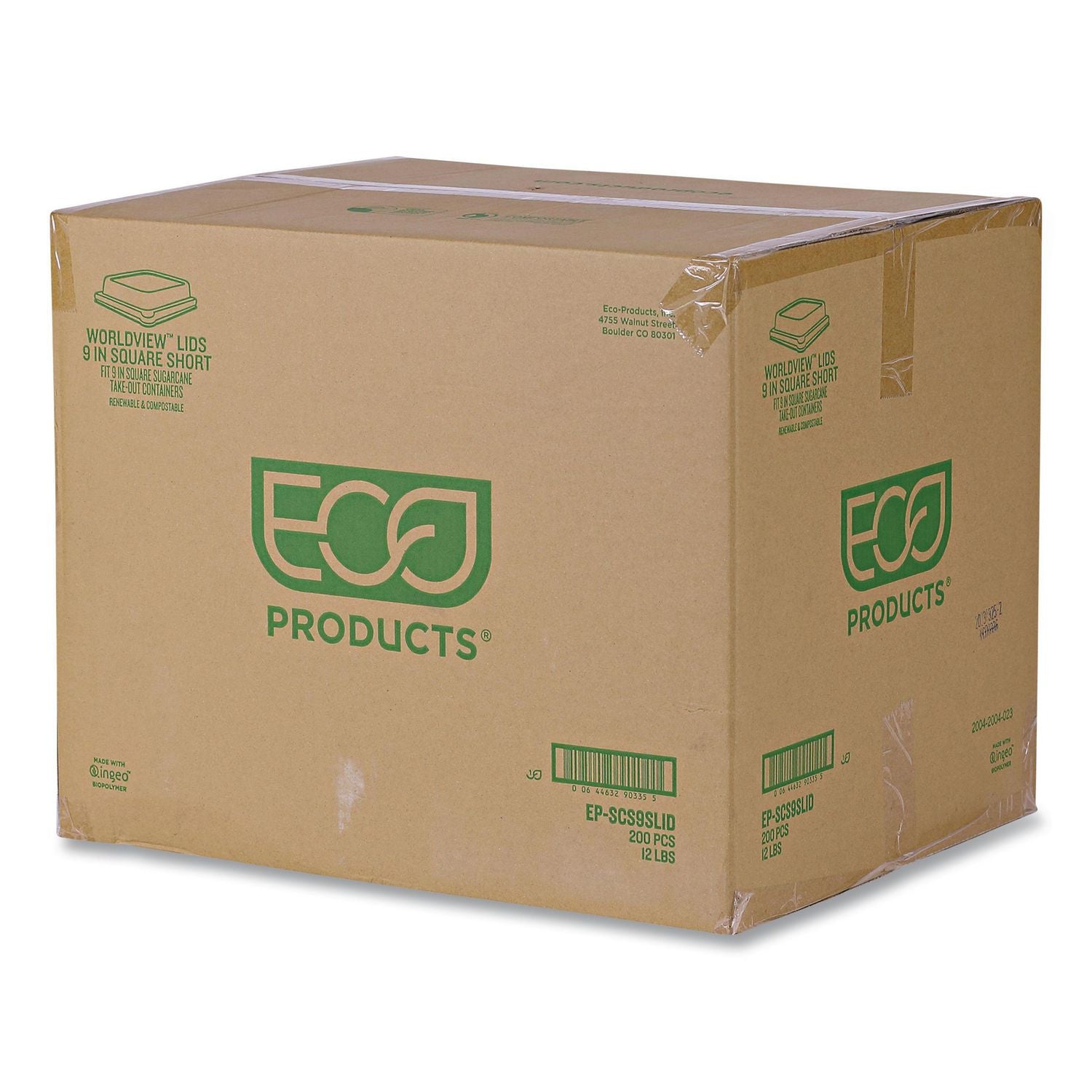 Eco-Products® Renewable and Compostable Lids, 8.8 x 8.8 x 1.64, Clear, Plastic, 200/Carton