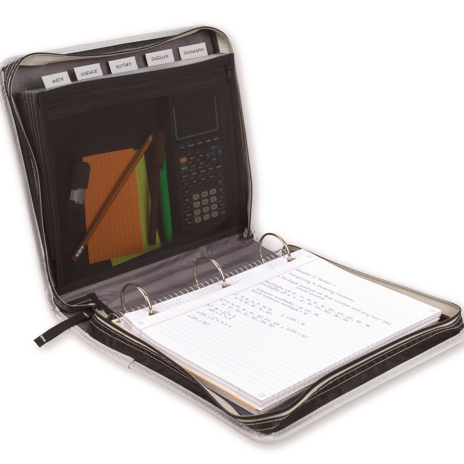 Five Star® Zipper Binder, 3 Rings, 2" Capacity, 11 X 8.5, Black/gray Accents