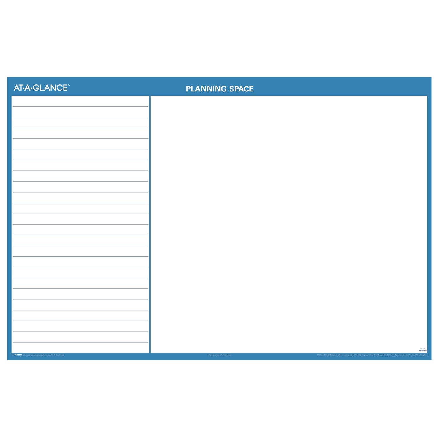 AT-A-GLANCE® Horizontal Reversible/Erasable Wall Planner, 36 x 24, White/Blue Sheets, 12-Month (Jan to Dec): 2025