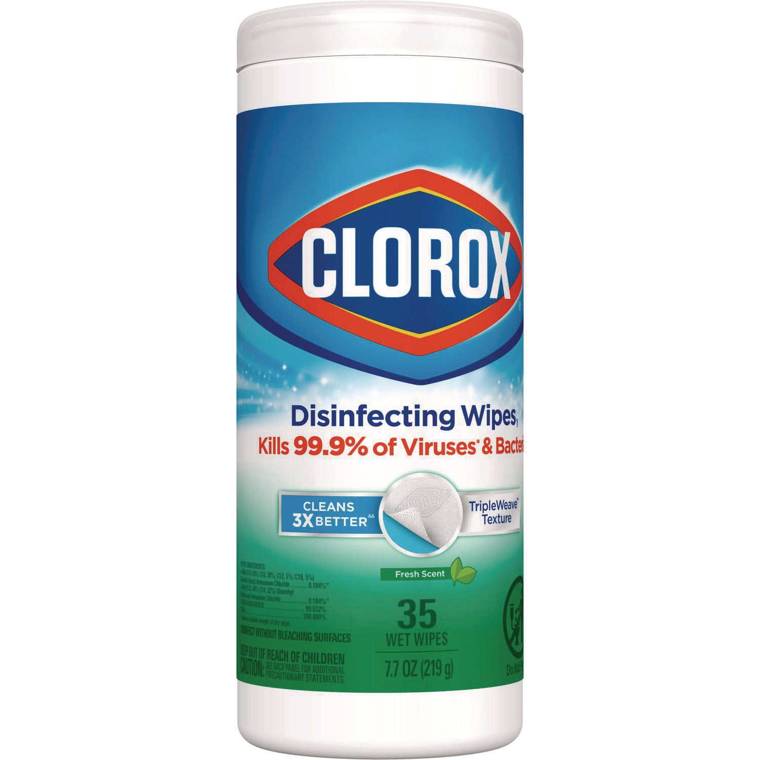 Clorox® Disinfecting Wipes, 1-Ply, 7 x 8, Fresh Scent, White, 35/Canister, 12 Canisters/Carton