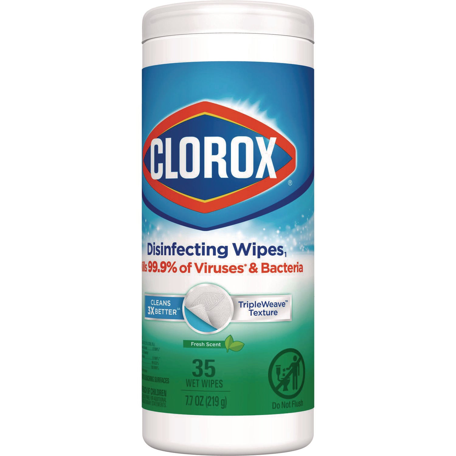 Clorox® Disinfecting Wipes, 1-Ply, 7 x 8, Fresh Scent, White, 35/Canister, 12 Canisters/Carton