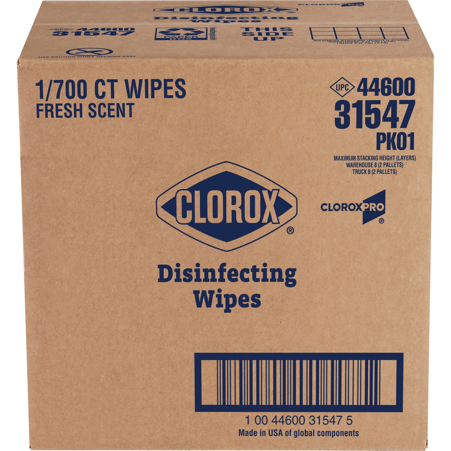 Clorox® Disinfecting Wipes, 1-Ply, 7 x 8, Fresh Scent, White, 700/Bucket