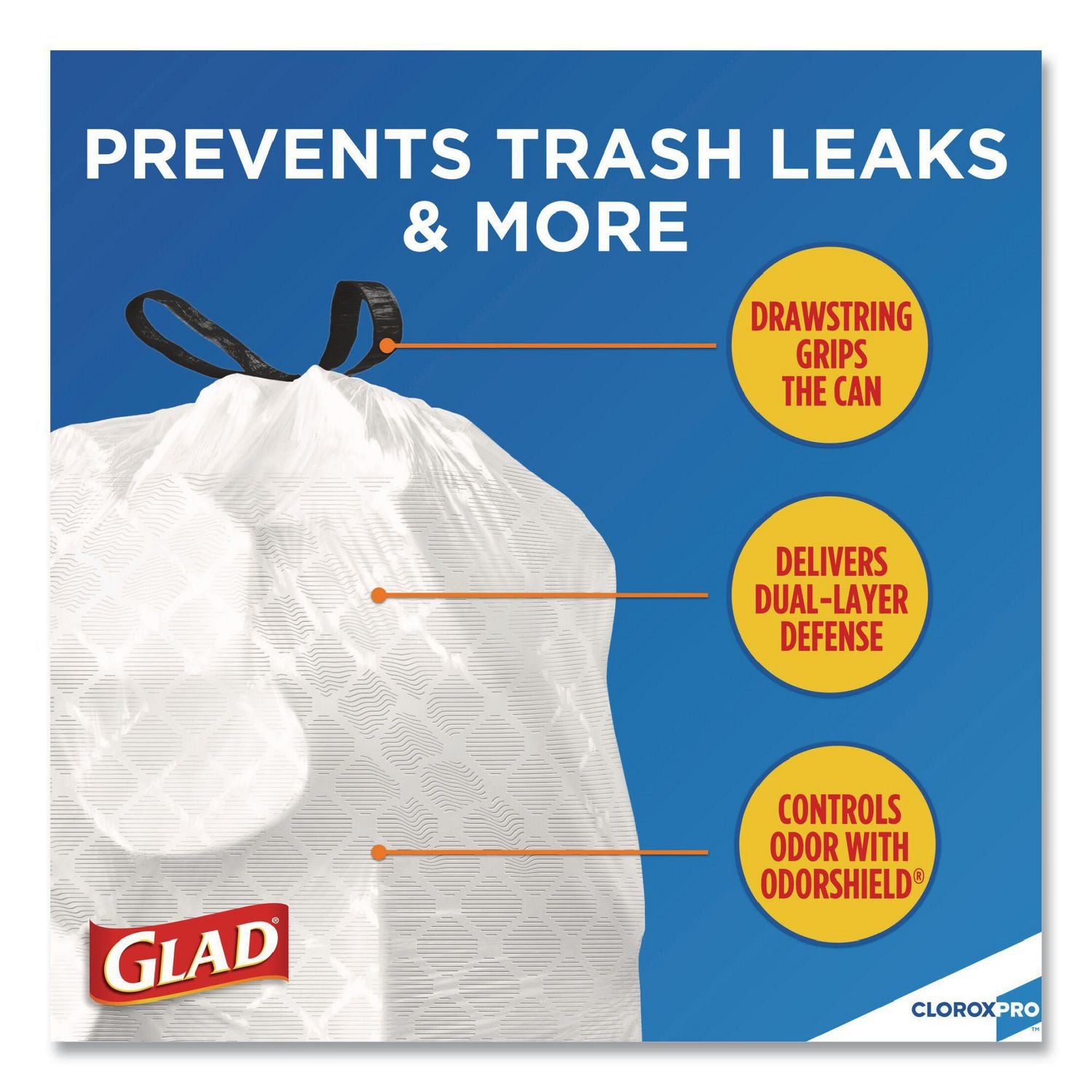 Glad® CloroxPro ForceFlex Tall Kitchen Drawstring Trash Bags, 13 gal, 24 x 27.38, Gray, 100/Box