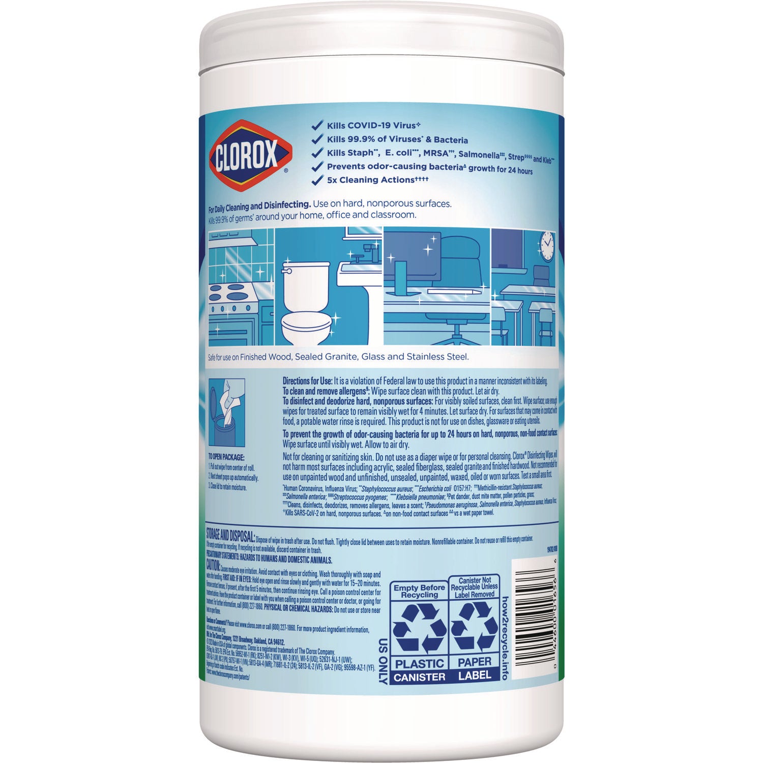 Clorox® Disinfecting Wipes, 1-Ply, 7 x 8, Fresh Scent, White, 75/Canister, 6 Canisters/Carton