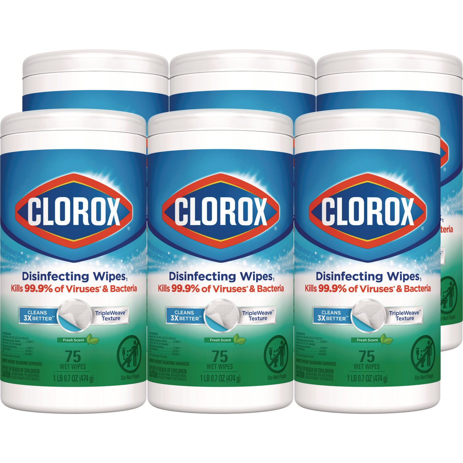 Disinfecting Wipes, 1-Ply, 7 x 8, Fresh Scent, White, 75/Canister, 6 Canisters/Carton