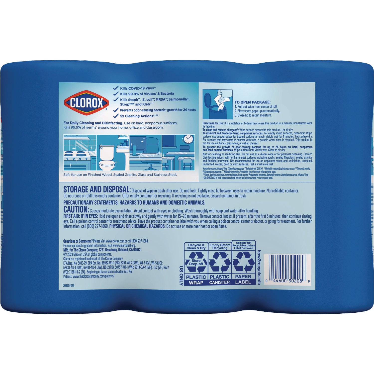 Clorox® Disinfecting Wipes, 1-Ply, 7 x 8, Fresh Scent/Citrus Blend, White, 75/Canister, 3/Pack, 4 Packs/Carton