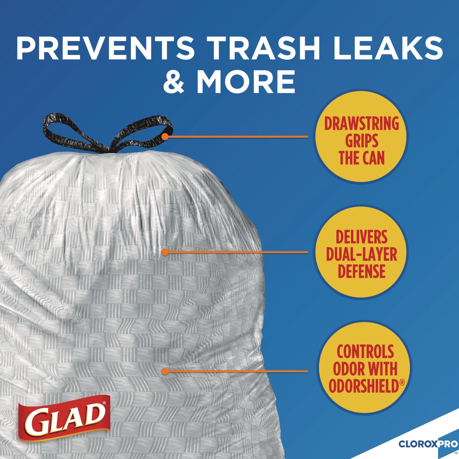 Glad® CloroxPro ForceFlex Tall Kitchen Drawstring Trash Bags, 13 gal, 23.75 x 24.88, Gray, 100/Box