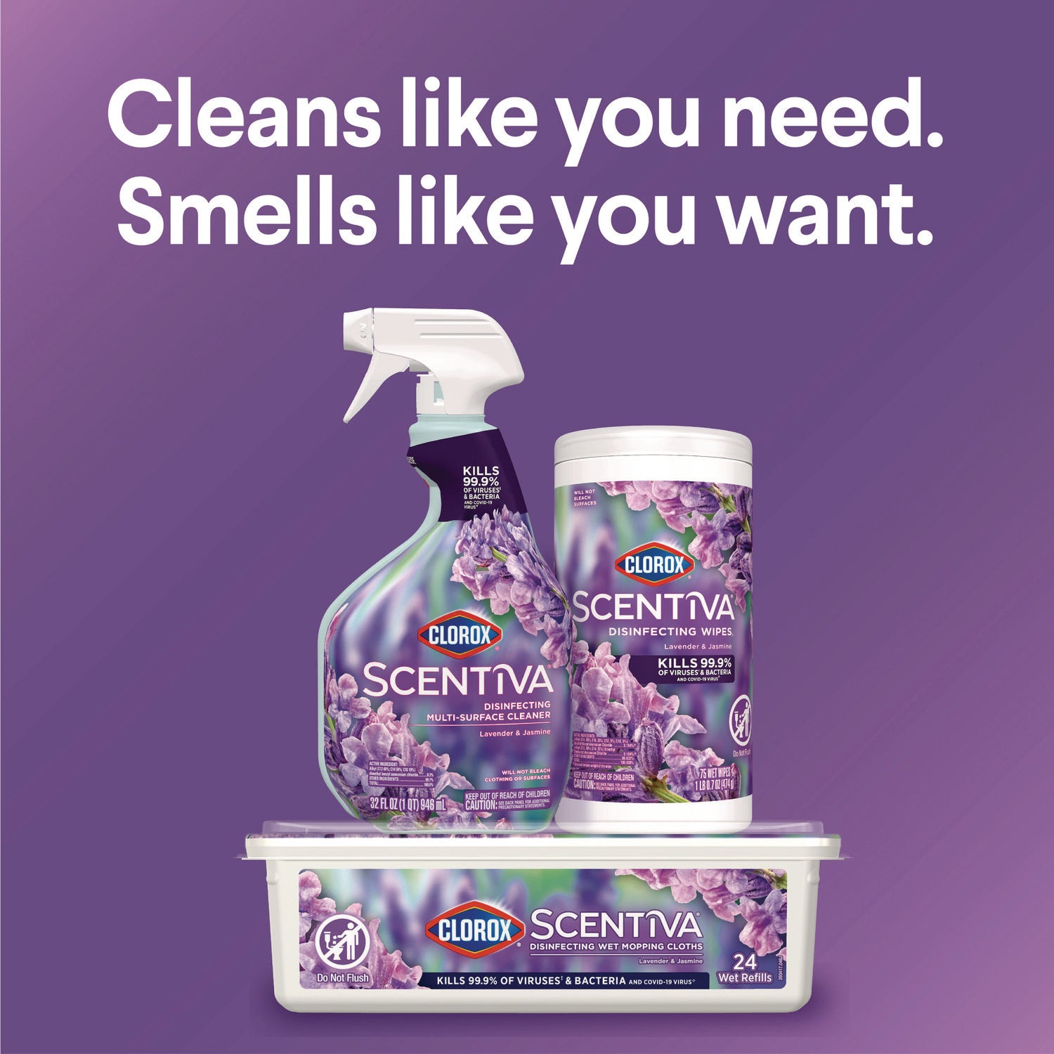 Clorox® Scentiva Disinfecting Multi-Surface Cleaner, Lavender and Jasmine, 32 oz Spray Bottle