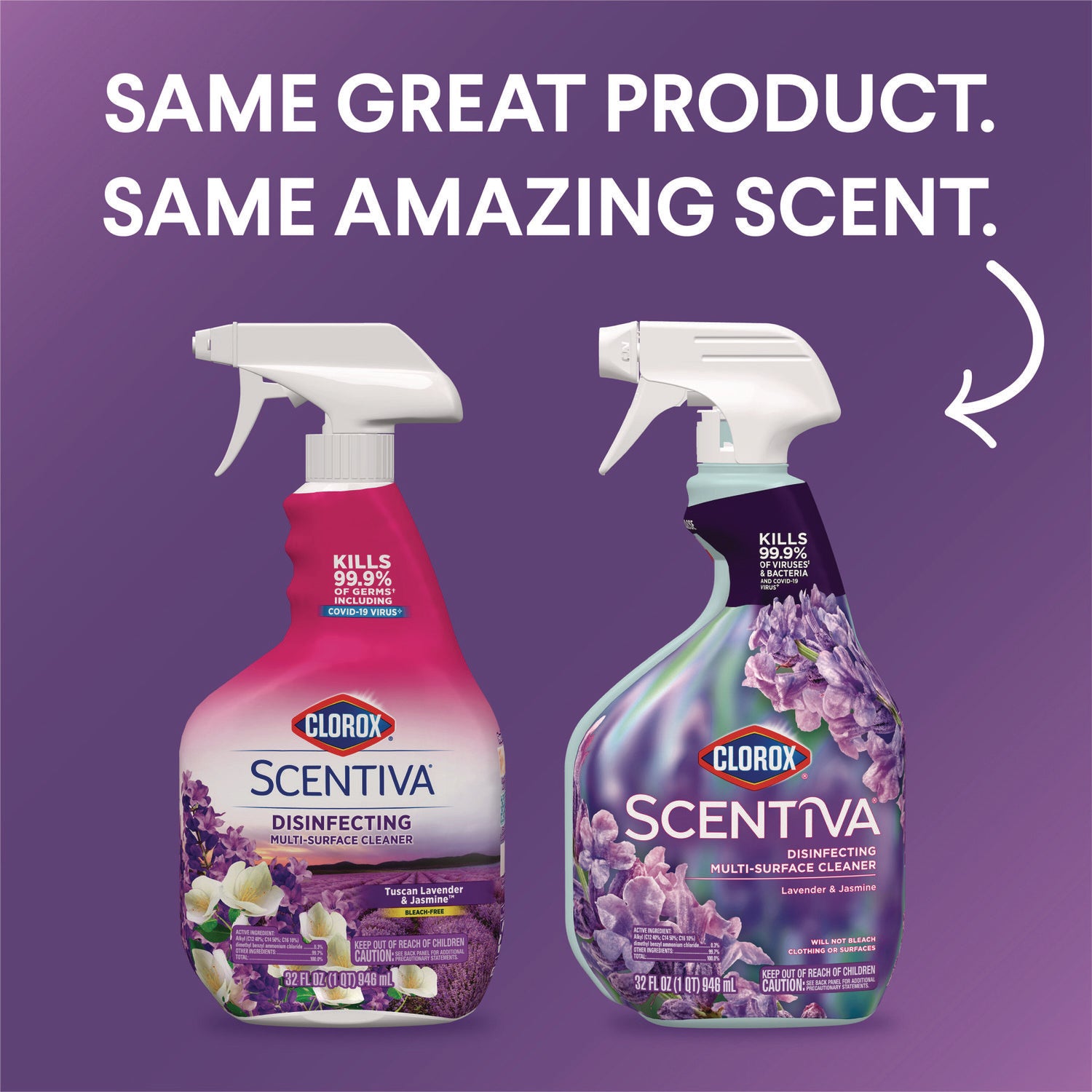 Clorox® Scentiva Disinfecting Multi-Surface Cleaner, Lavender and Jasmine, 32 oz Spray Bottle