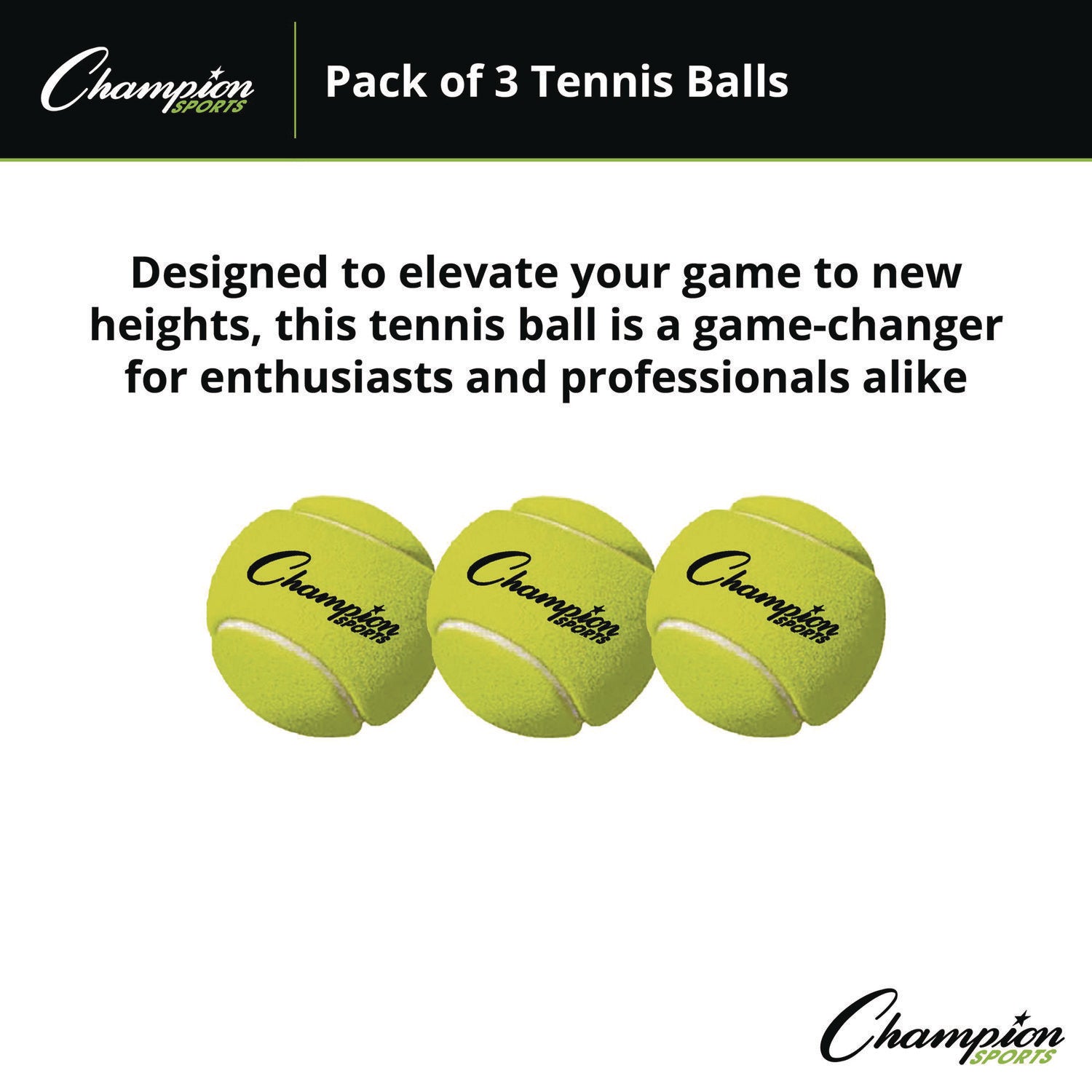 Champion Sports Tennis Balls, 2.5" Diameter, Yellow, 3/pack