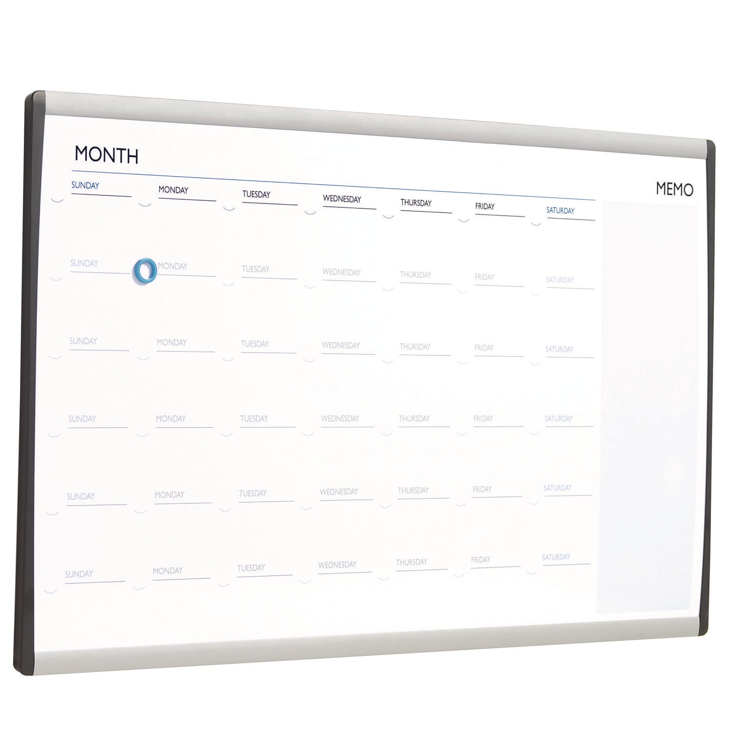 ARC Frame Cubicle Magnetic Dry Erase Calendar, One Month Format, 30 x 18, White Surface, Silver Aluminum Frame
