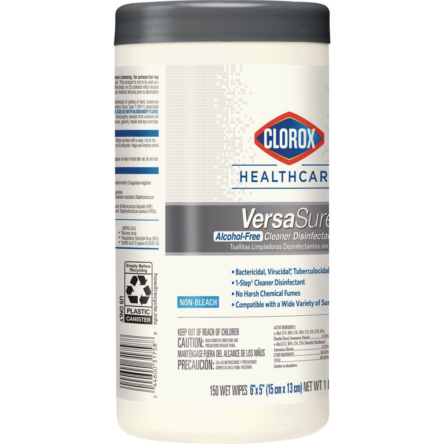 Clorox Healthcare® VersaSure Cleaner Disinfectant Wipes, 1-Ply, 6.75 x 8, Fragranced, White, 150 Towels/Canister