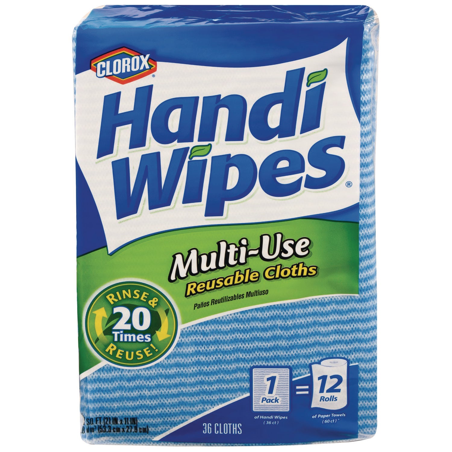 Clorox® Handi Wipes, 21 x 11, Blue, 36 Wipes/Pack, 4 Packs/Carton