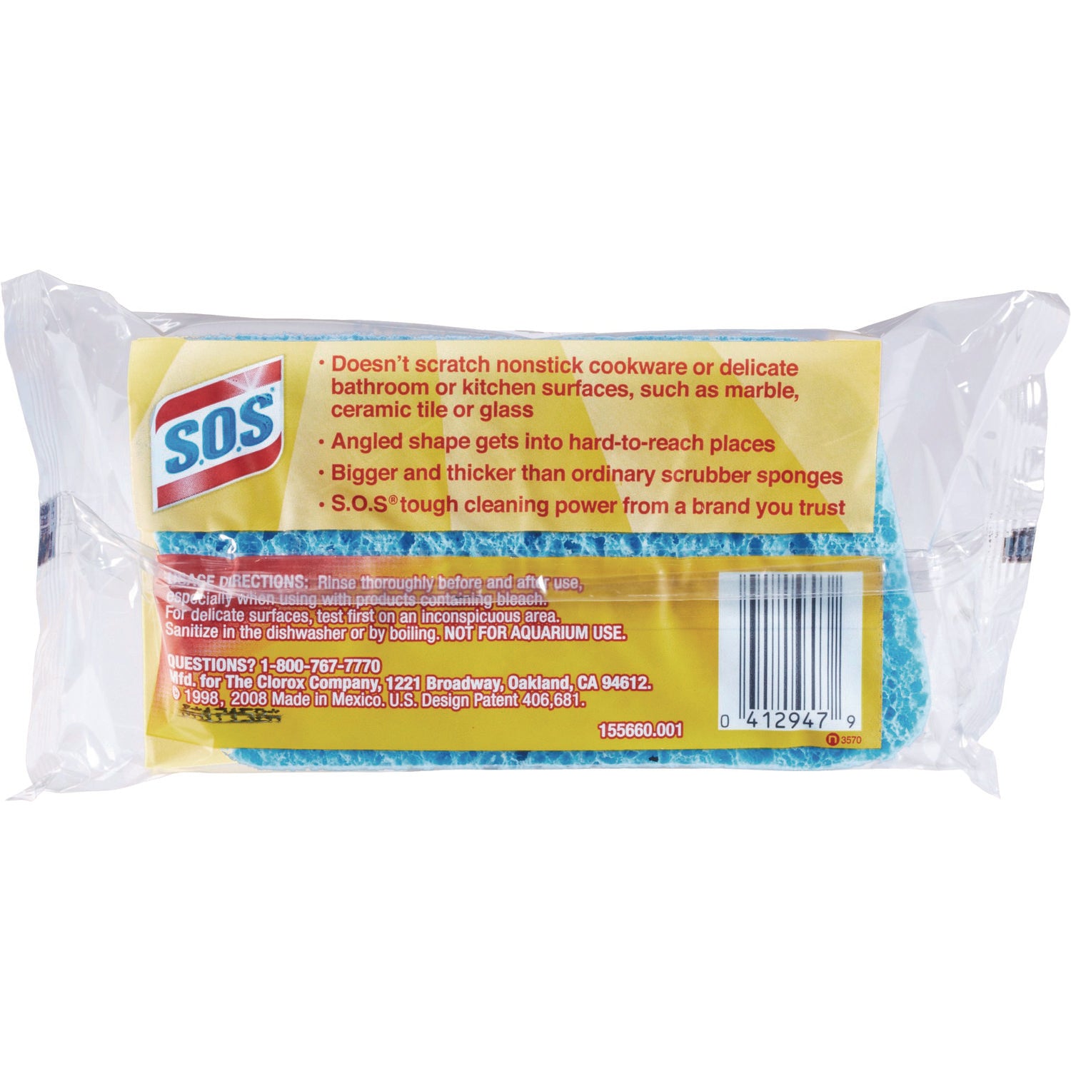 S.O.S.® All Surface Scrubber Sponge, 2.5 X 4.5, 0.9" Thick, Dark Blue, 12/carton
