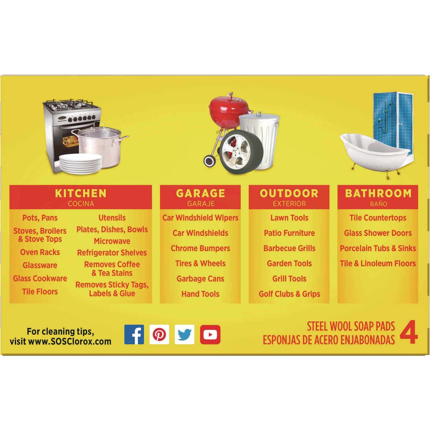 S.O.S.® Steel Wool Soap Pad, Steel, 4/box, 24 Boxes/carton