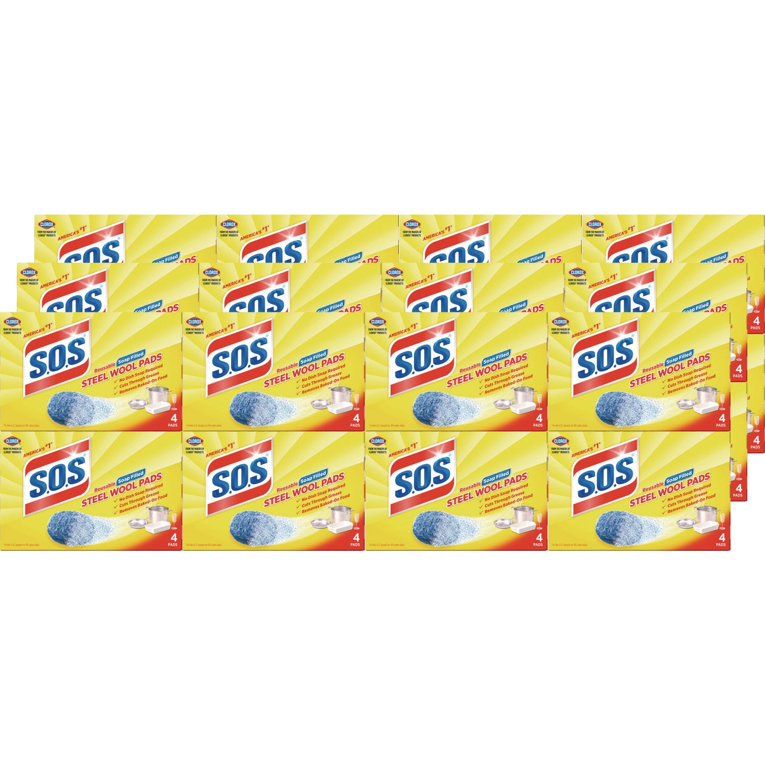 Steel Wool Soap Pad, Steel, 4/Box, 24 Boxes/Carton