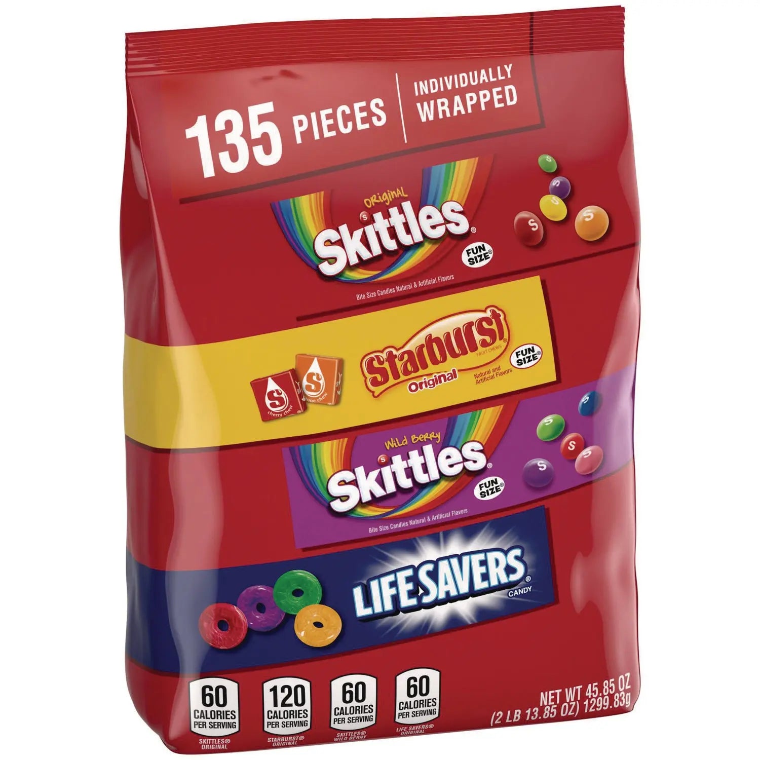 Skittles, Starburst and Life Savers Fun Size Fruity Candy Assortment, 45.85 oz Bag, 135 Pieces, Individually Wrapped MARS Flipcost