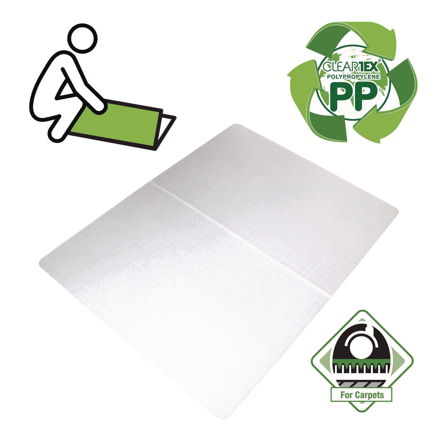 Floortex® Cleartex Polypropylene Foldable Chair Mat for Carpets, 46 x 57, Translucent