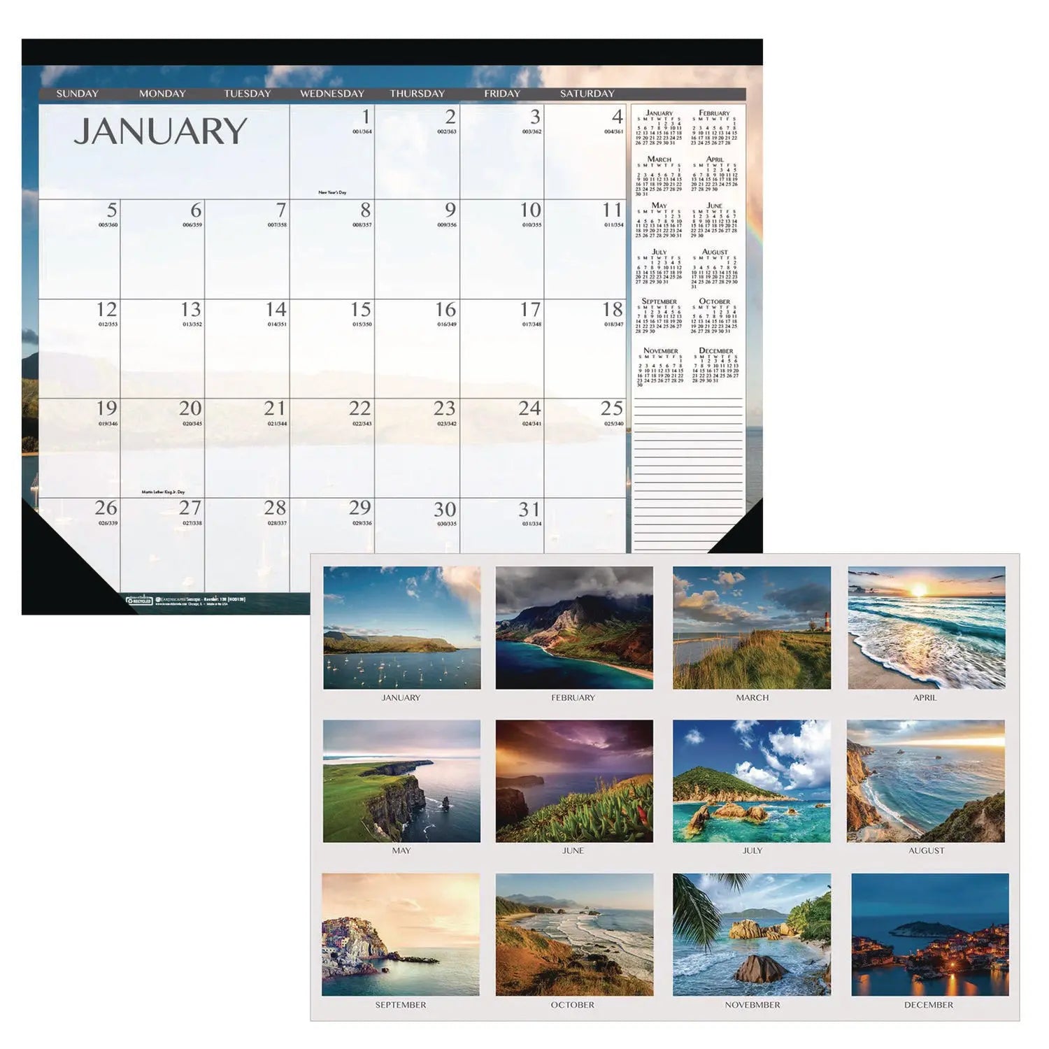 Recycled Earthscapes Desk Pad Calendar, Seascapes Photography, 22 x 17, Black Binding/Corners,12-Month (Jan to Dec): 2025