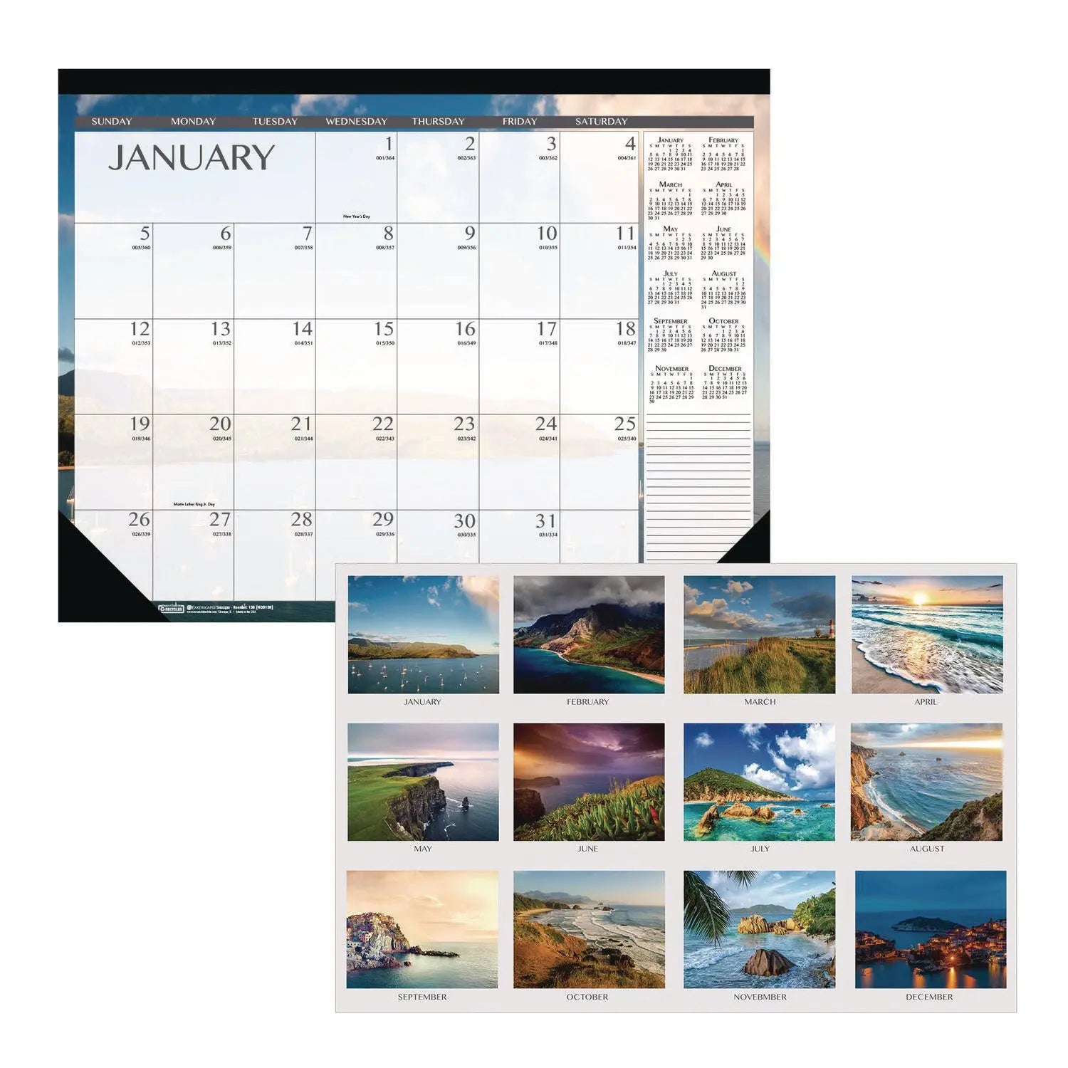 Recycled Earthscapes Desk Pad Calendar, Seascapes Photography, 18.5 x 13, Black Binding/Corners,12-Month (Jan to Dec): 2025
